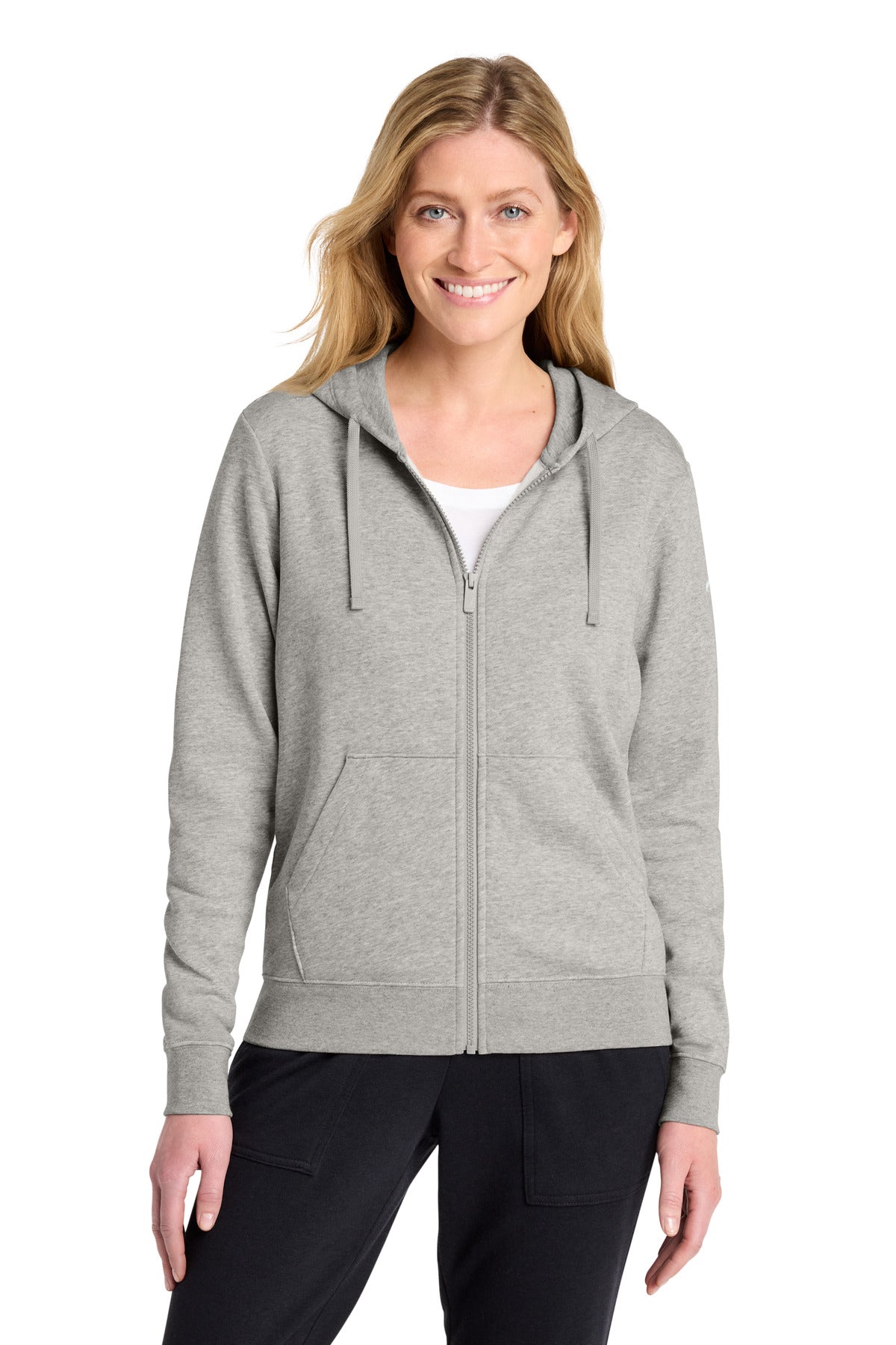 Custom logo Nike Women's Club Fleece Sleeve Swoosh Full-Zip Hoodie NKFD9890 in Dark Grey Heather