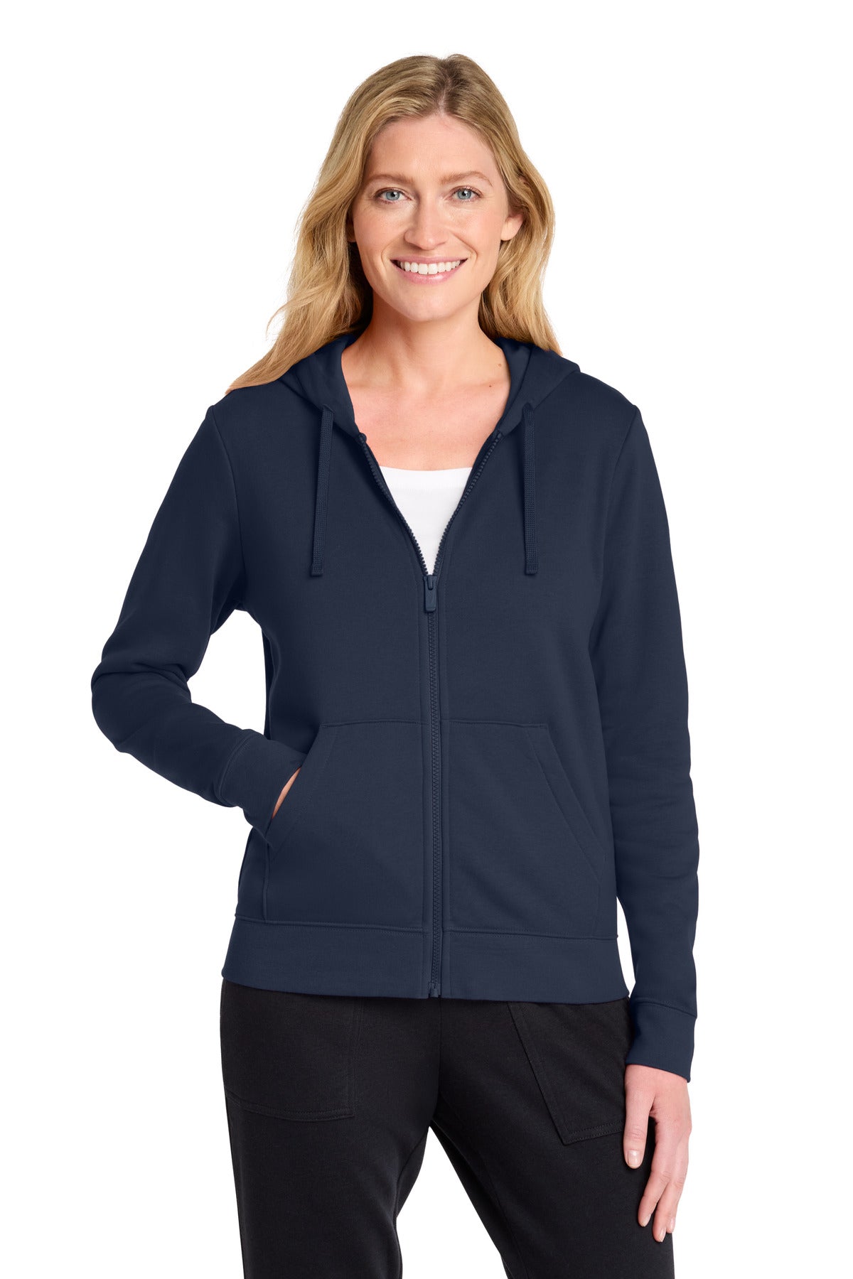 Custom logo Nike Women's Club Fleece Sleeve Swoosh Full-Zip Hoodie NKFD9890 in Midnight Navy