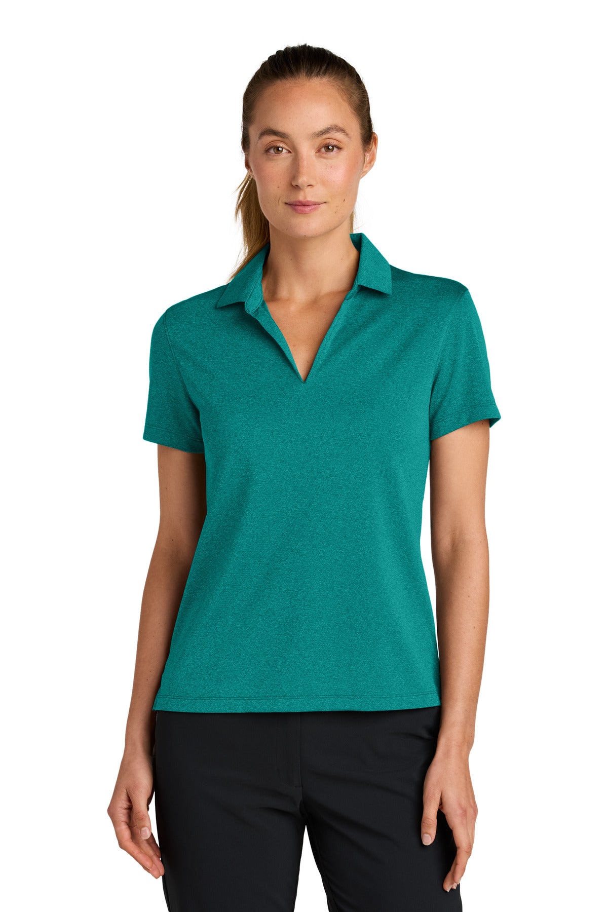 Custom logo Nike Women's Dri-FIT Smooth Heather Polo NKFQ4793 in Bright Spruce Heather
