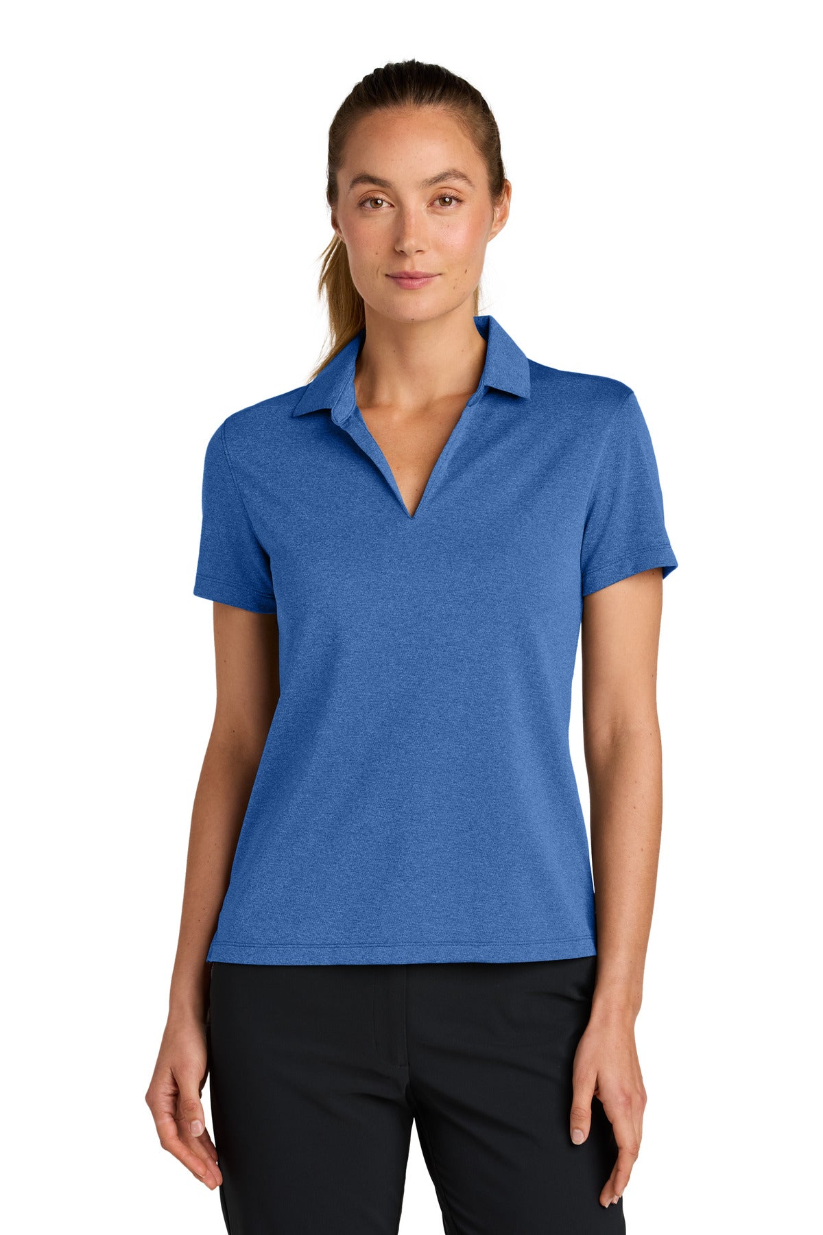 Custom logo Nike Women's Dri-FIT Smooth Heather Polo NKFQ4793 in Game Royal Heather