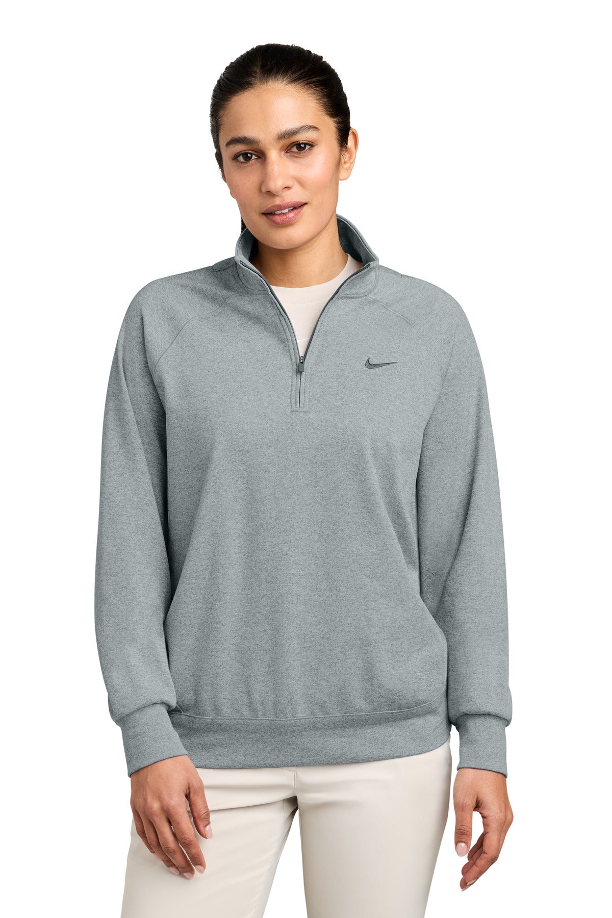 Custom logo Nike Women's Dri-FIT Primary 1/4-Zip NKIO8129 in Cool Grey Heather