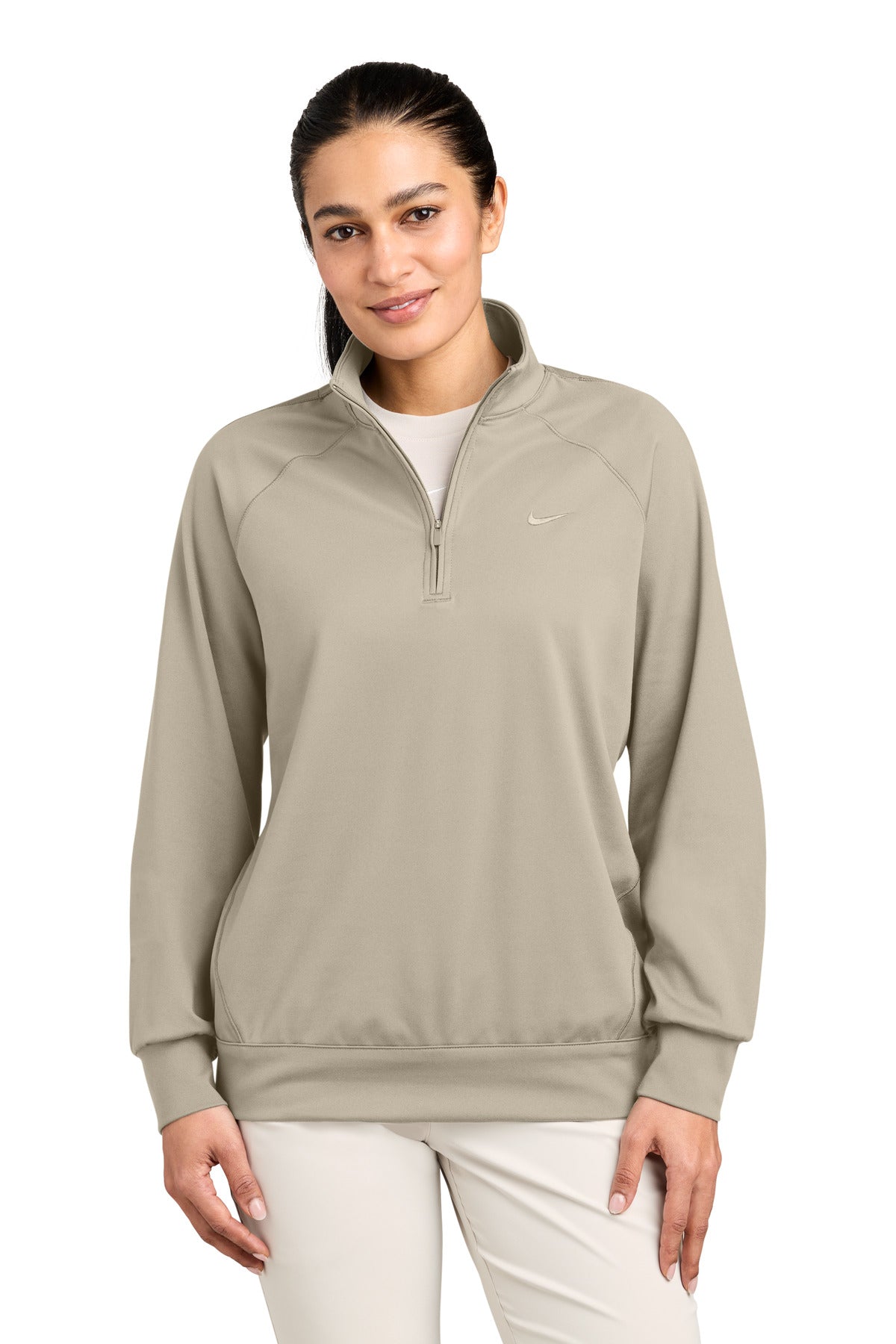 Custom logo Nike Women's Dri-FIT Primary 1/4-Zip NKIO8129 in Desert Khaki