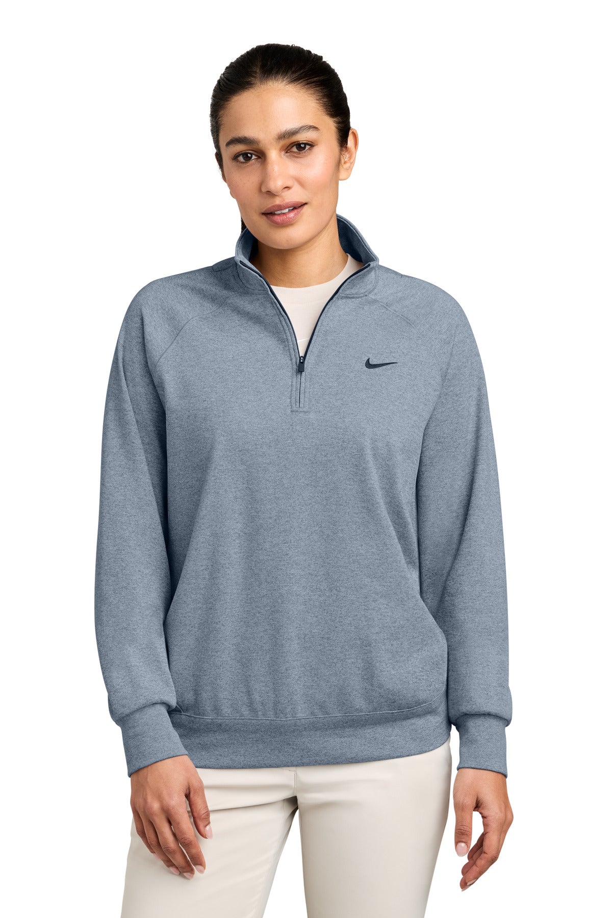 Custom logo Nike Women's Dri-FIT Primary 1/4-Zip NKIO8129 in Navy Heather