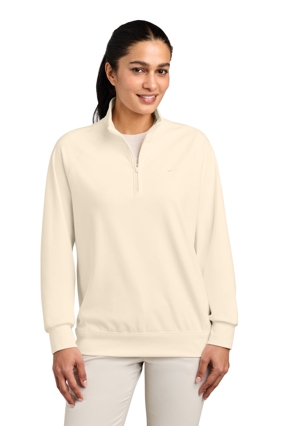 Custom logo Nike Women's Dri-FIT Primary 1/4-Zip NKIO8129 in Pale Ivory