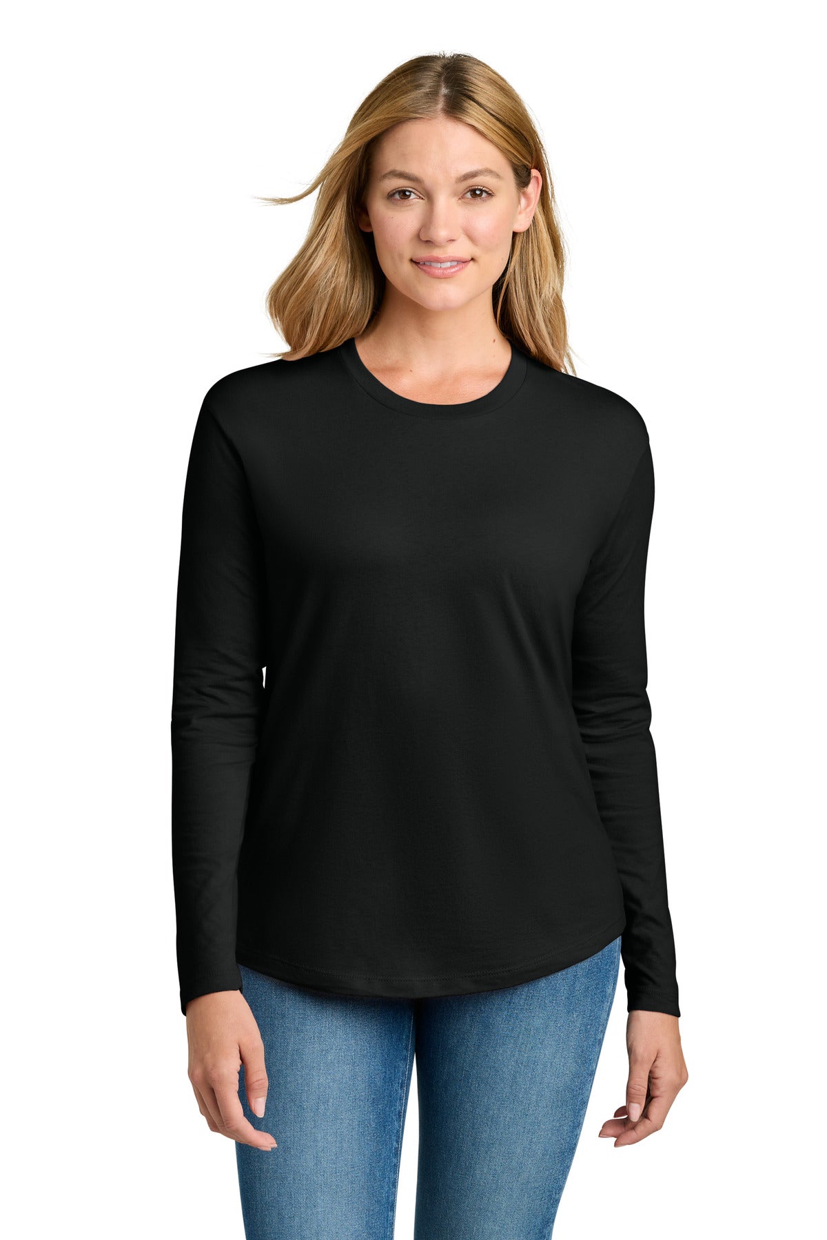 Custom logo Next Level Apparel® Women's Cotton Relaxed Long Sleeve Tee NL3911 in Black