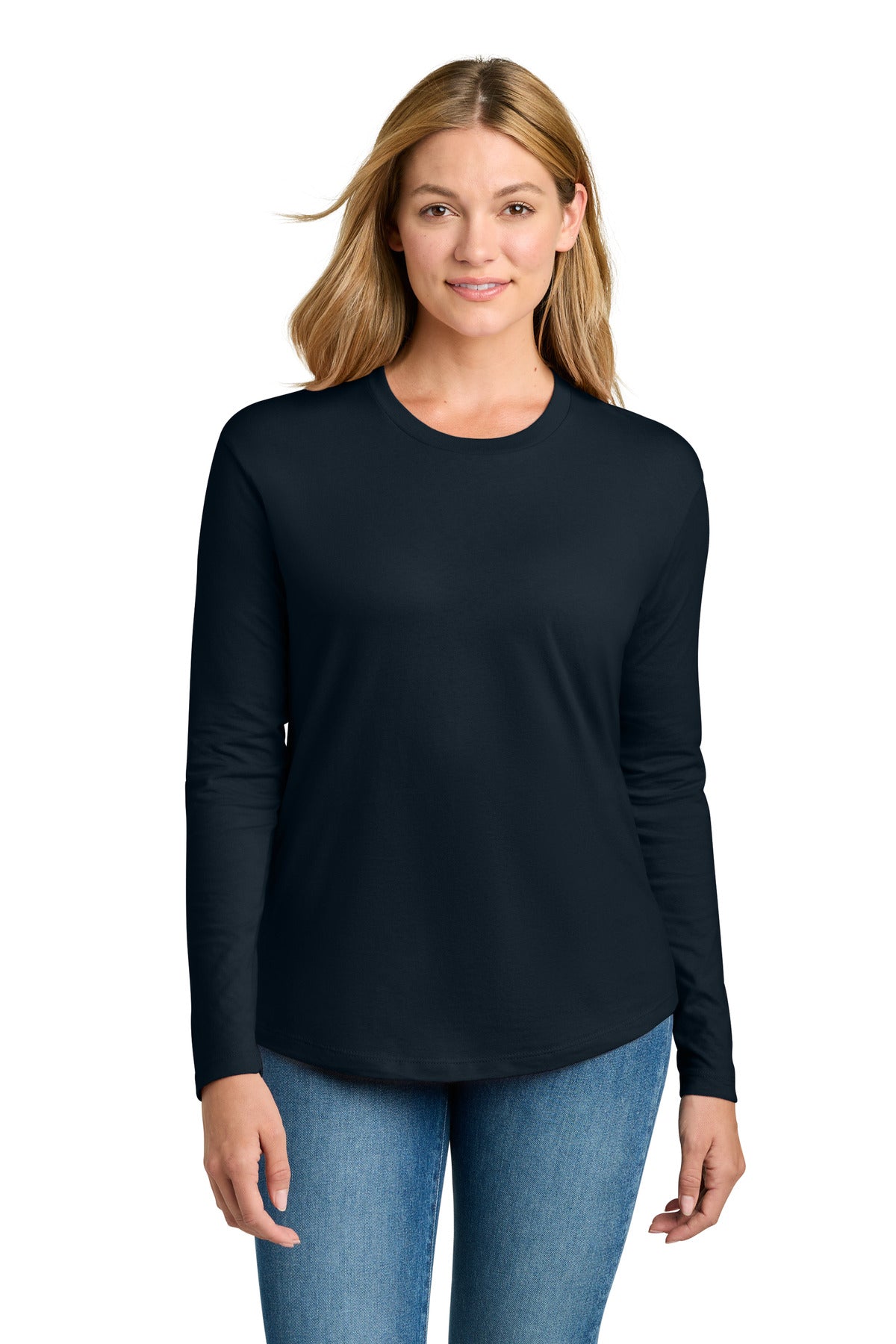 Custom logo Next Level Apparel® Women's Cotton Relaxed Long Sleeve Tee NL3911 in Midnight Navy