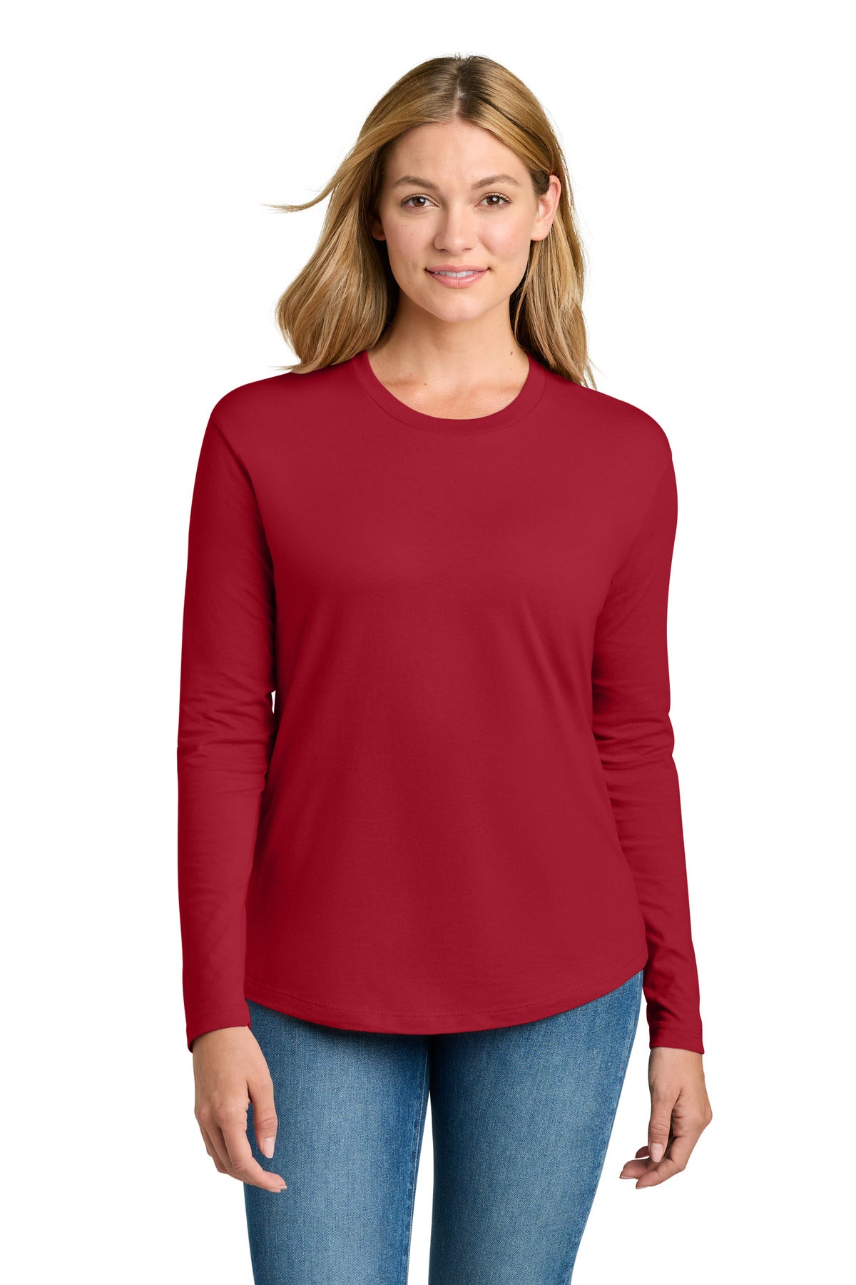 Custom logo Next Level Apparel® Women's Cotton Relaxed Long Sleeve Tee NL3911 in Red