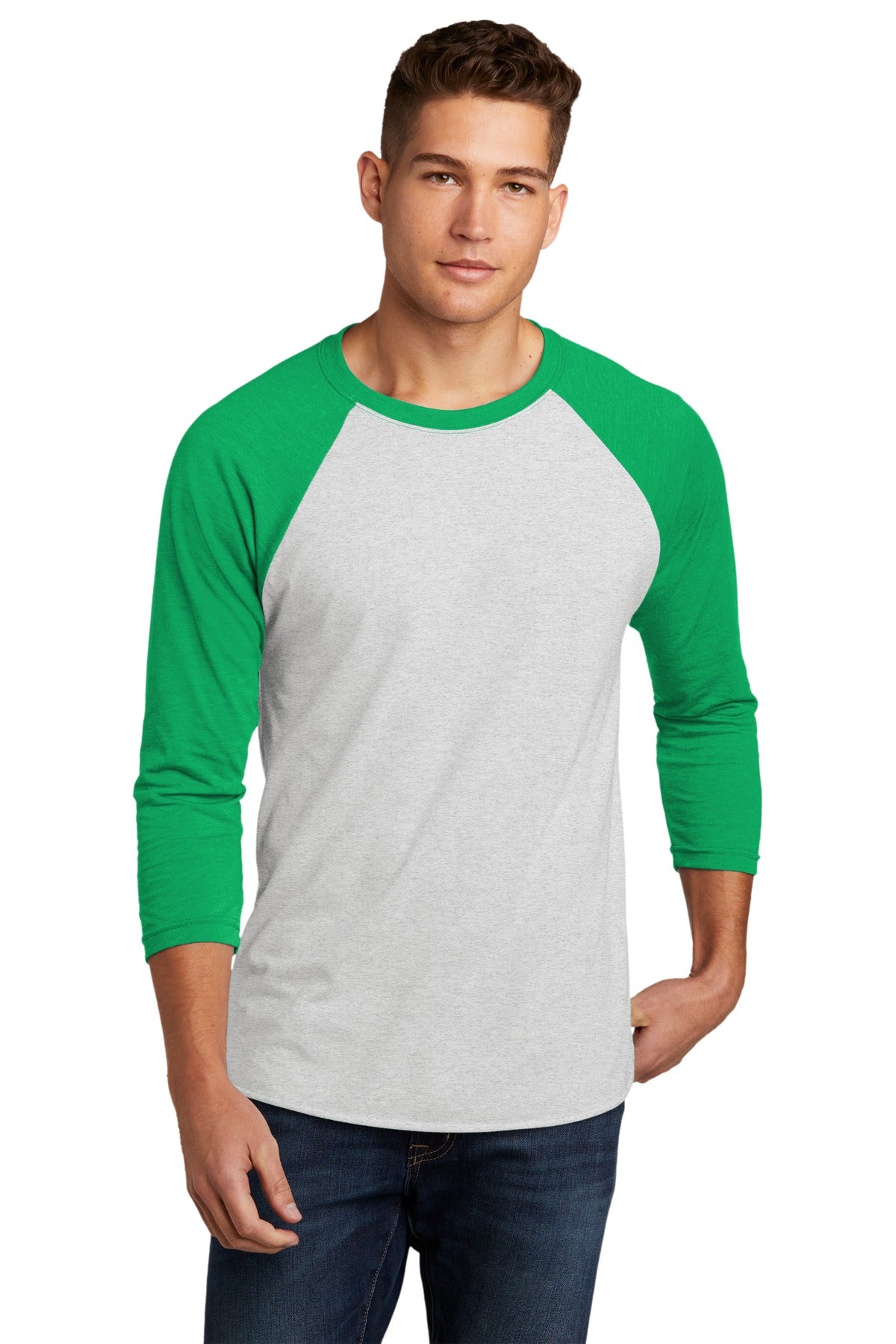 Custom logo Next Level Apparel®   Adult Tri-Blend 3/4-Sleeve Raglan Tee. NL6051 in Envy/ Hthr White