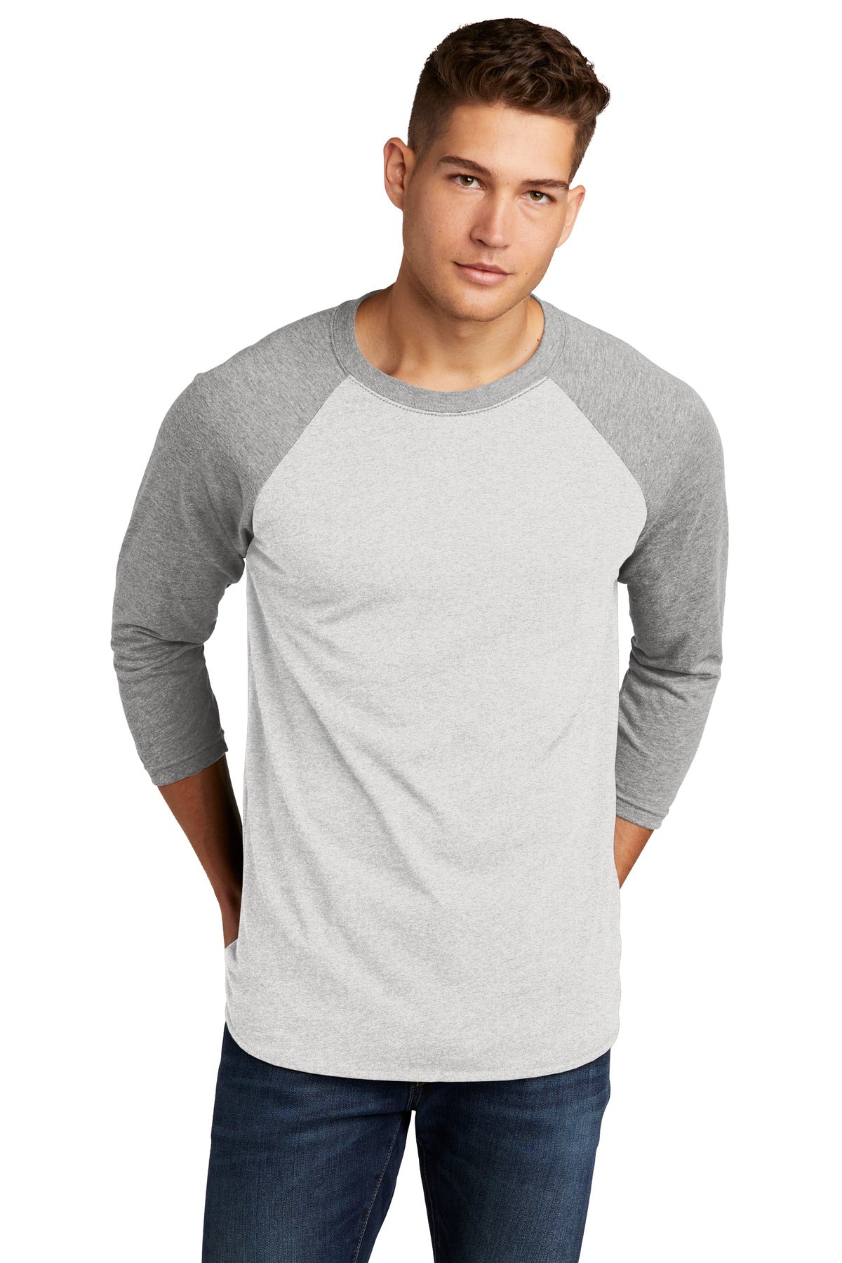 Custom logo Next Level Apparel®   Adult Tri-Blend 3/4-Sleeve Raglan Tee. NL6051 in Prem Hthr/ Hthr White