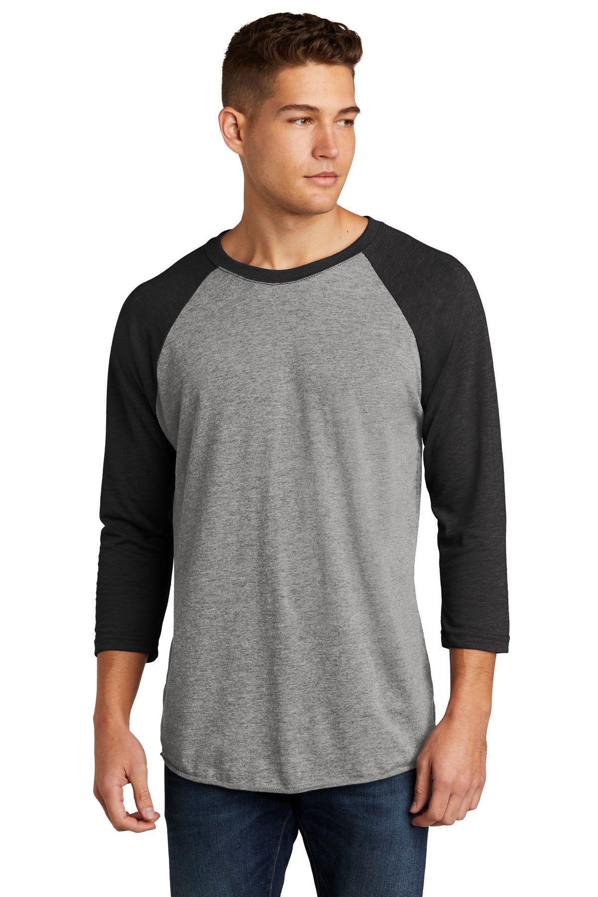 Custom logo Next Level Apparel®   Adult Tri-Blend 3/4-Sleeve Raglan Tee. NL6051 in VTG Black/ Prem Hthr