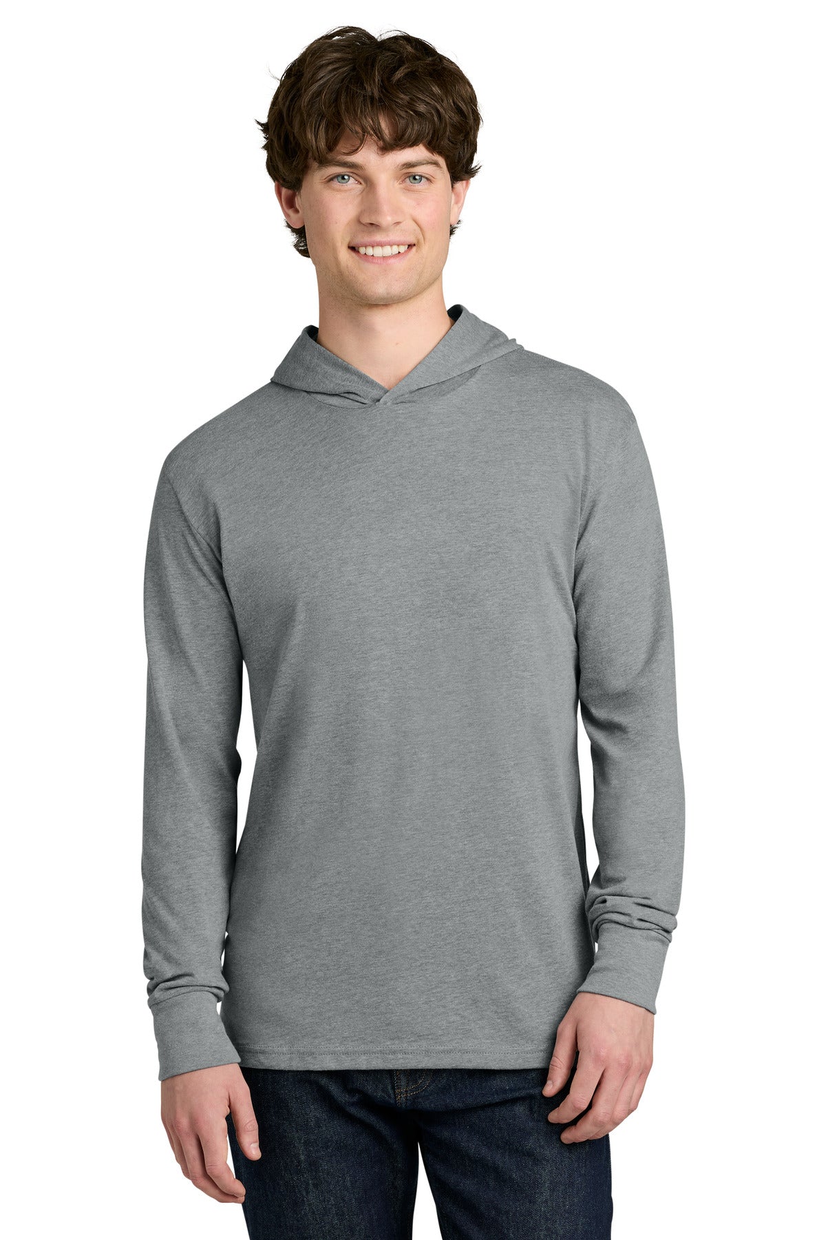 Custom logo Next Level Apparel® CVC Long Sleeve Hoodie NL6221 in Dark Heather Gray