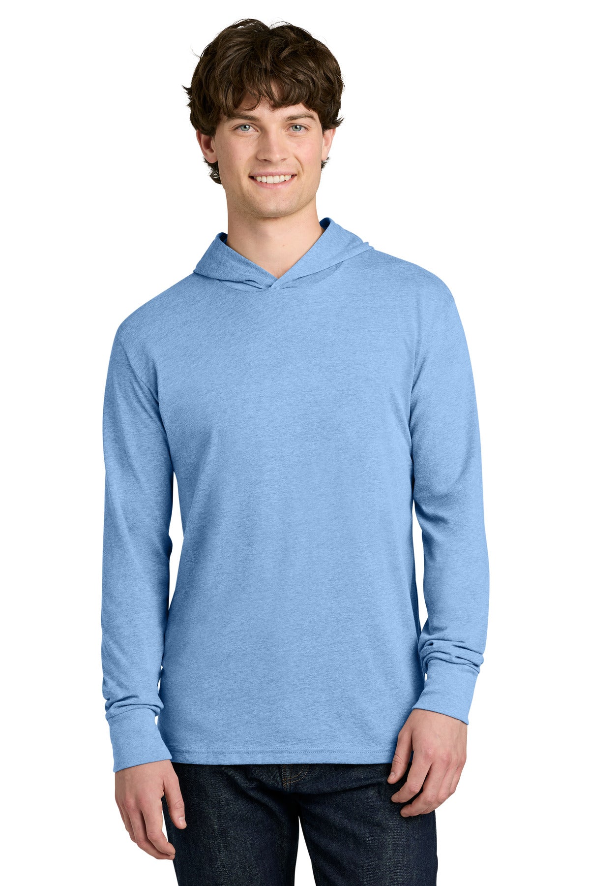 Custom logo Next Level Apparel® CVC Long Sleeve Hoodie NL6221 in Heather Columbia Blue