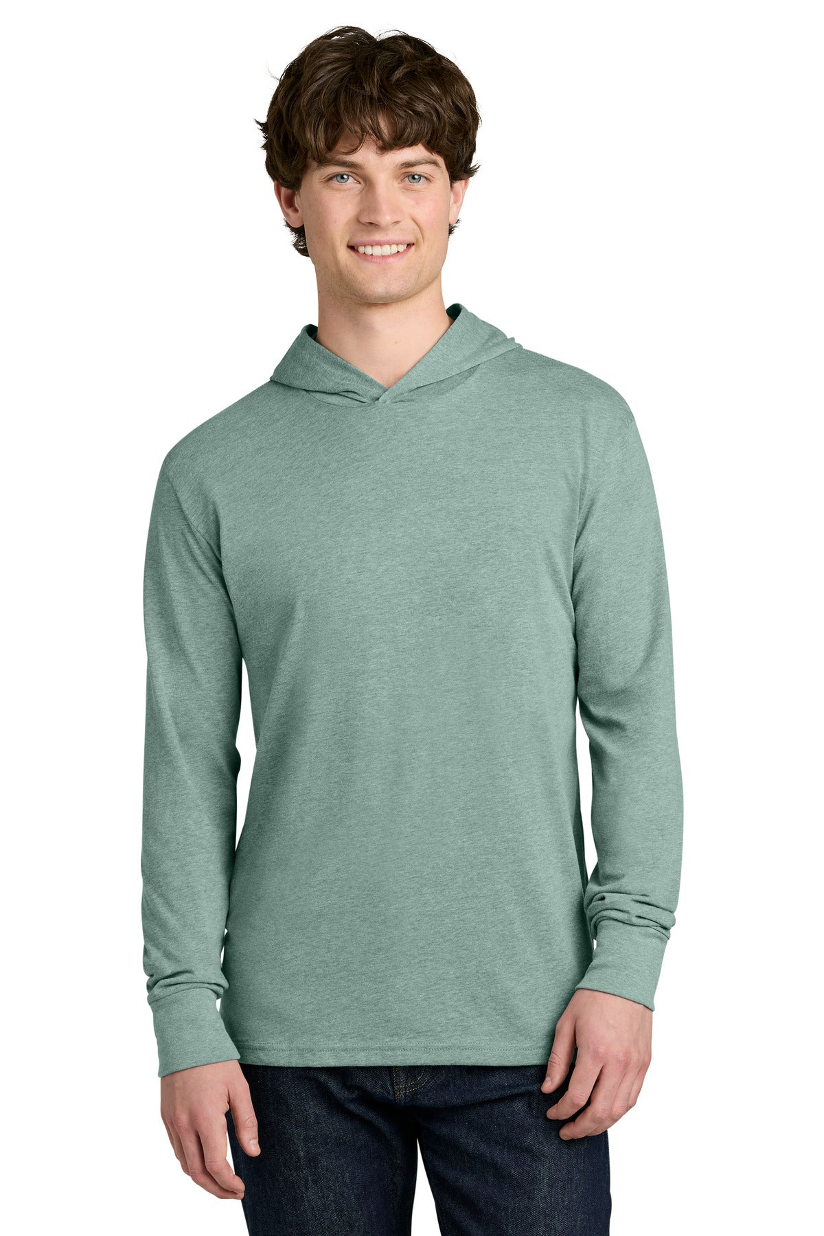 Custom logo Next Level Apparel® CVC Long Sleeve Hoodie NL6221 in Heather Seafoam