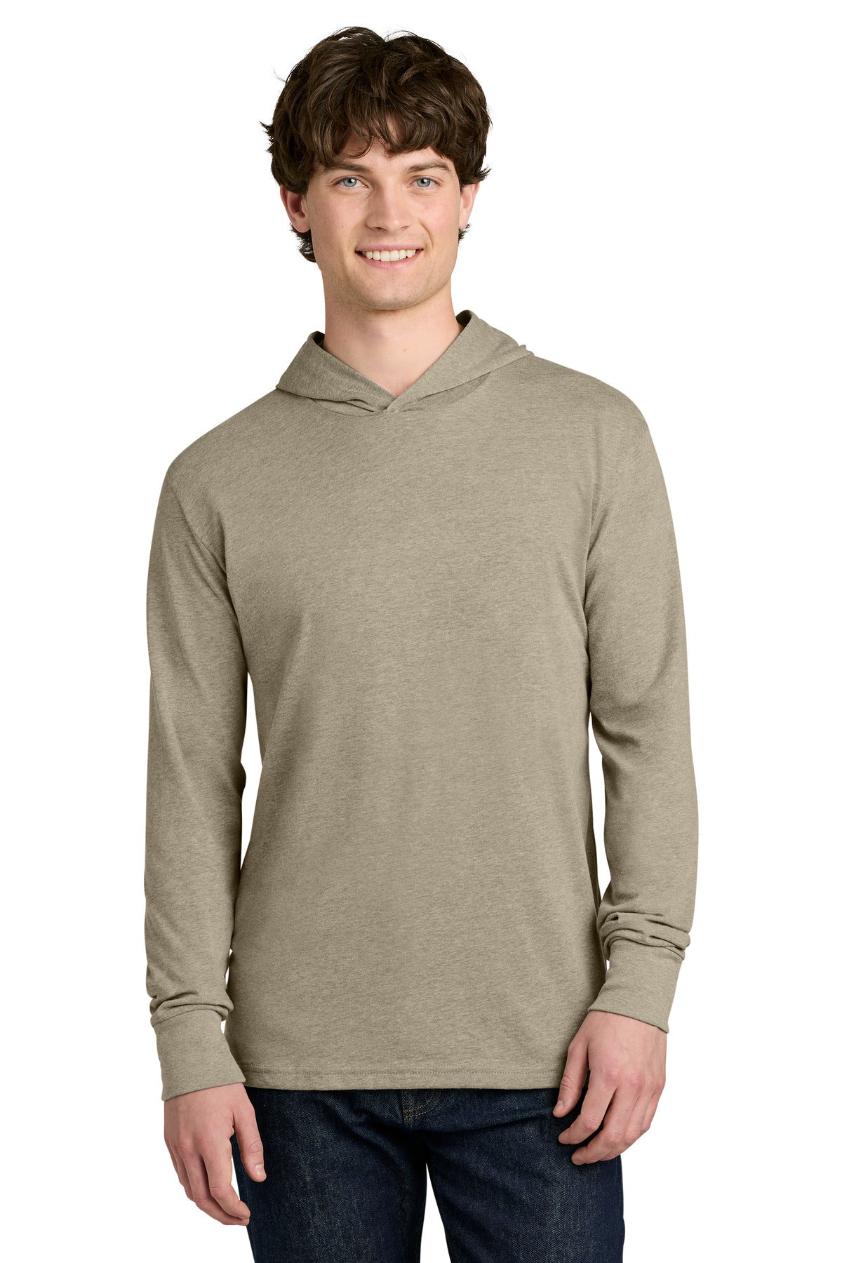 Custom logo Next Level Apparel® CVC Long Sleeve Hoodie NL6221 in Heather Tan