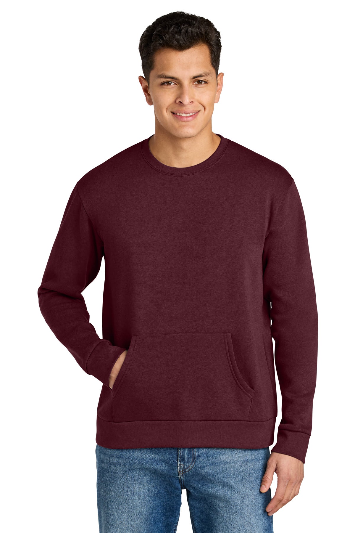 Custom logo Next Level Apparel® Santa Barbara Pocket Sweatshirt NL9001 in Maroon