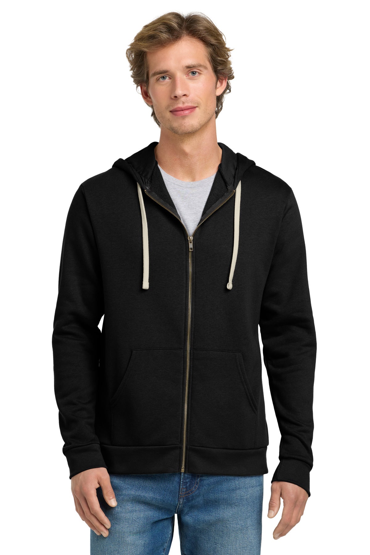 Custom logo Next Level Apparel® Adult Santa Barbara Zip Hoodie. NL9602 in Black
