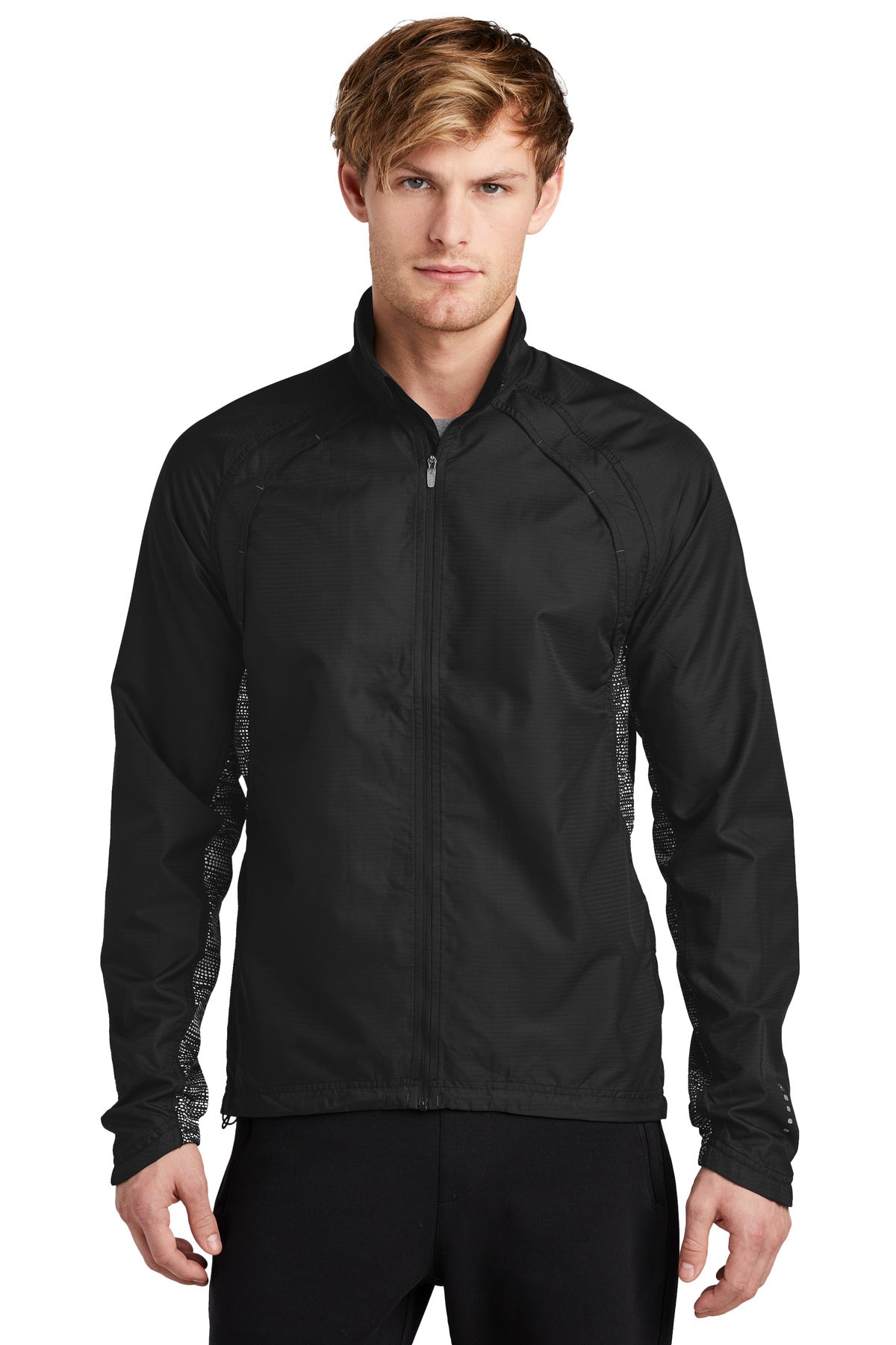 Custom logo OGIO® Trainer Jacket. OE710 in Blacktop/ Black/ Reflective
