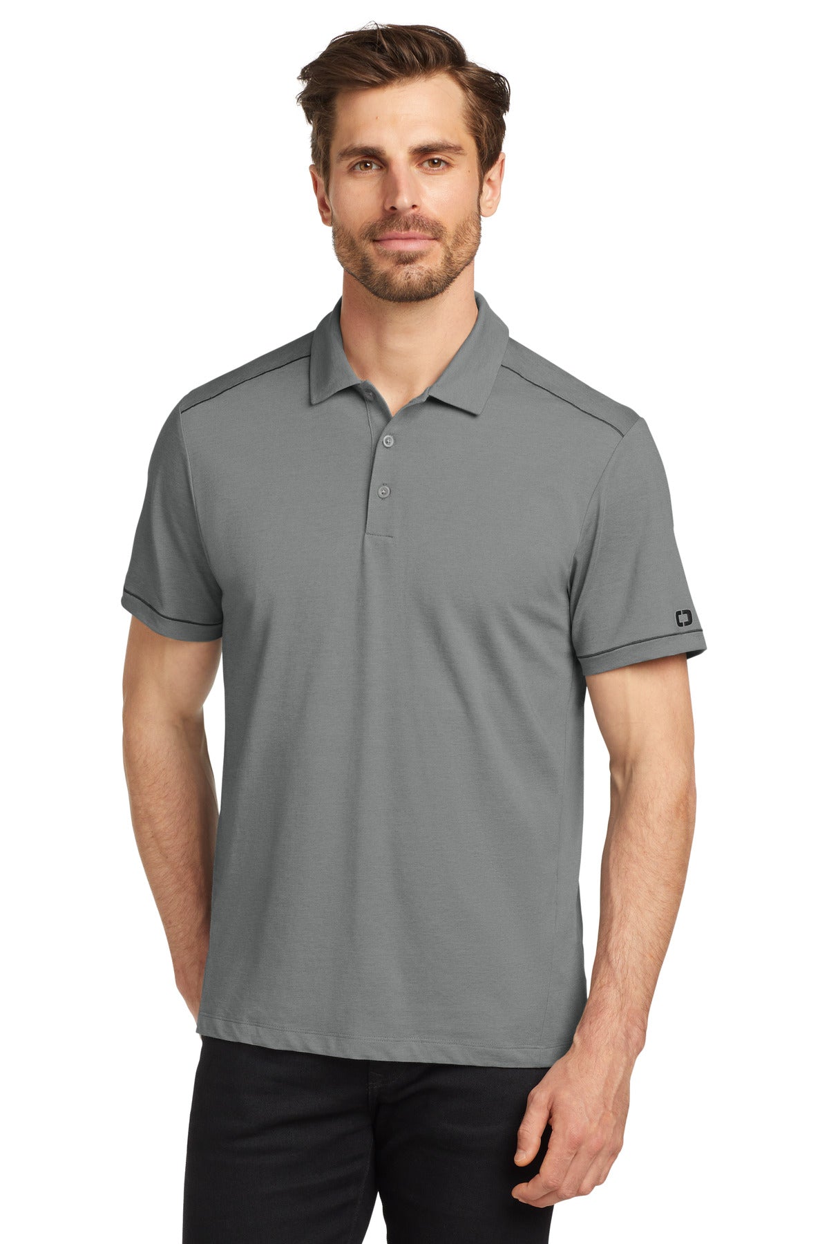 Custom logo OGIO ® Code Stretch Polo. OG146 in Tarmac Grey Heather