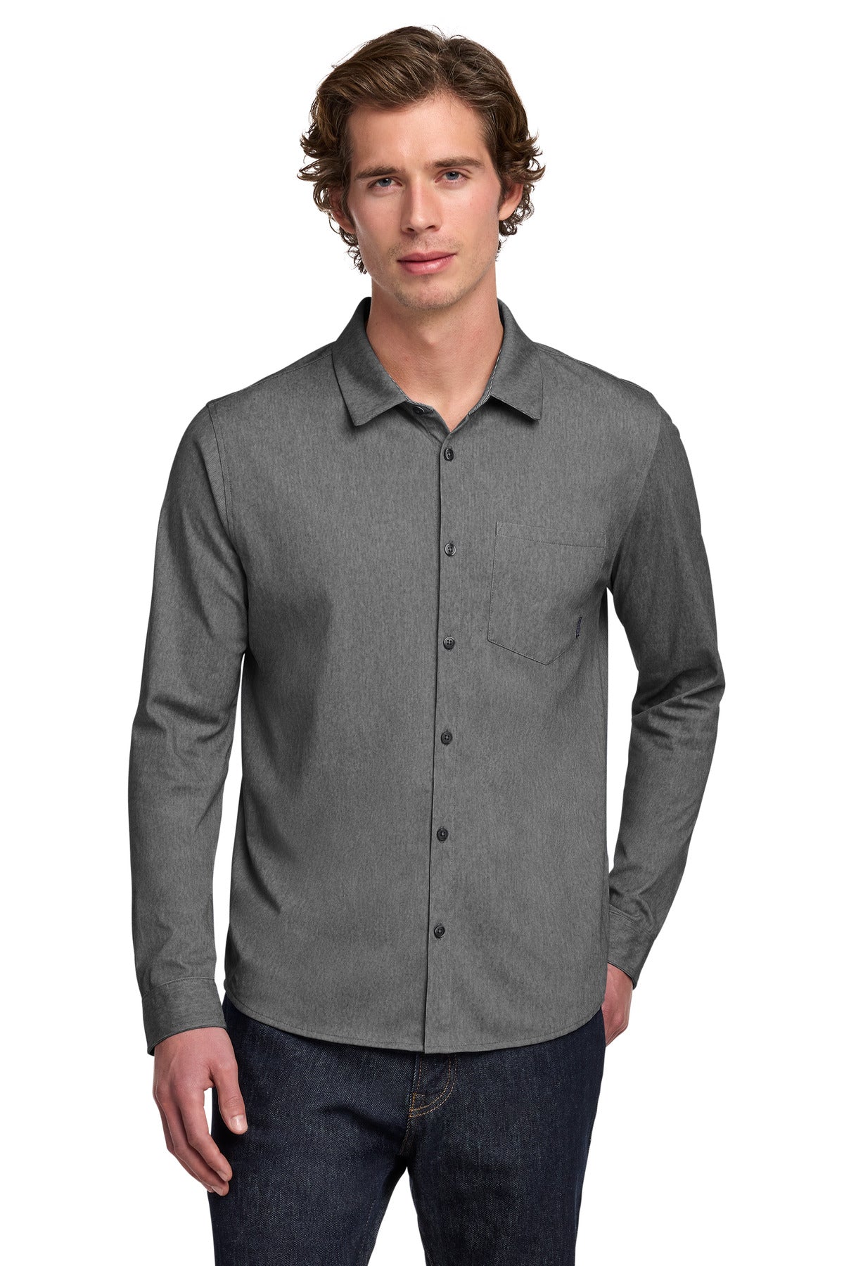 Custom logo OGIO® Extend Long Sleeve Button-Up OG161 in Blacktop Heather