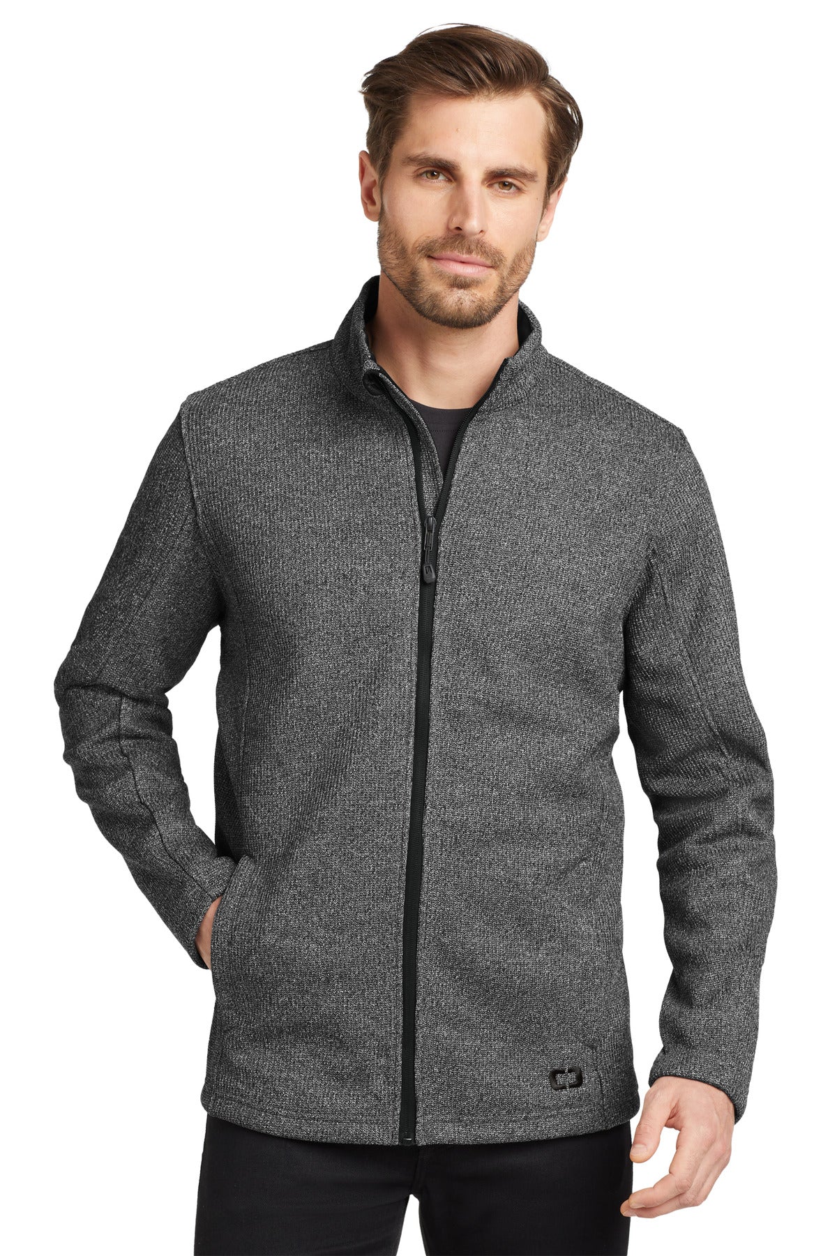 Custom logo OGIO ® Grit Fleece Jacket. OG727 in Diesel Grey Heather