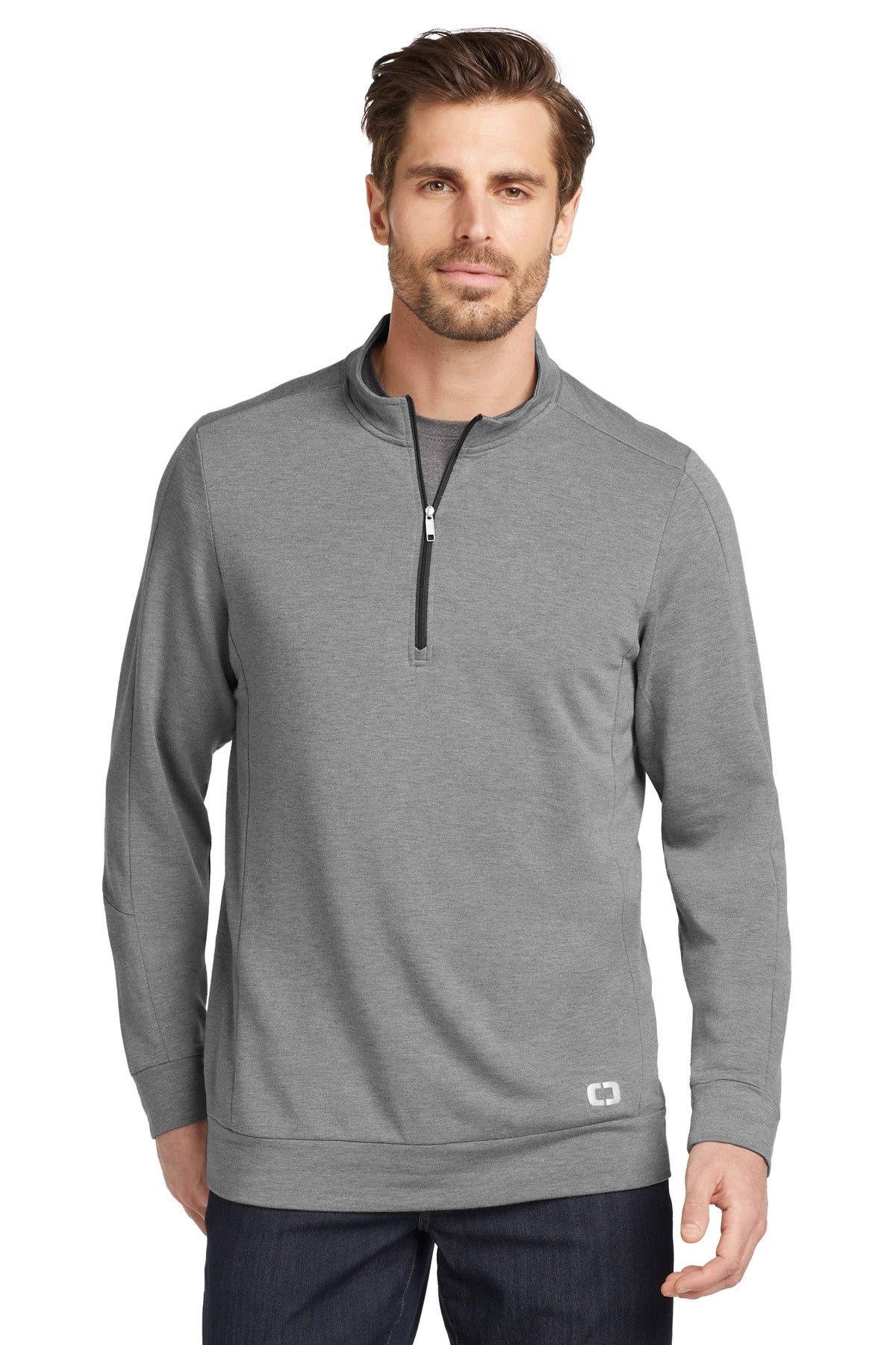 Custom logo OGIO ® Luuma 1/2-Zip Fleece. OG813 in Petrol Grey Heather