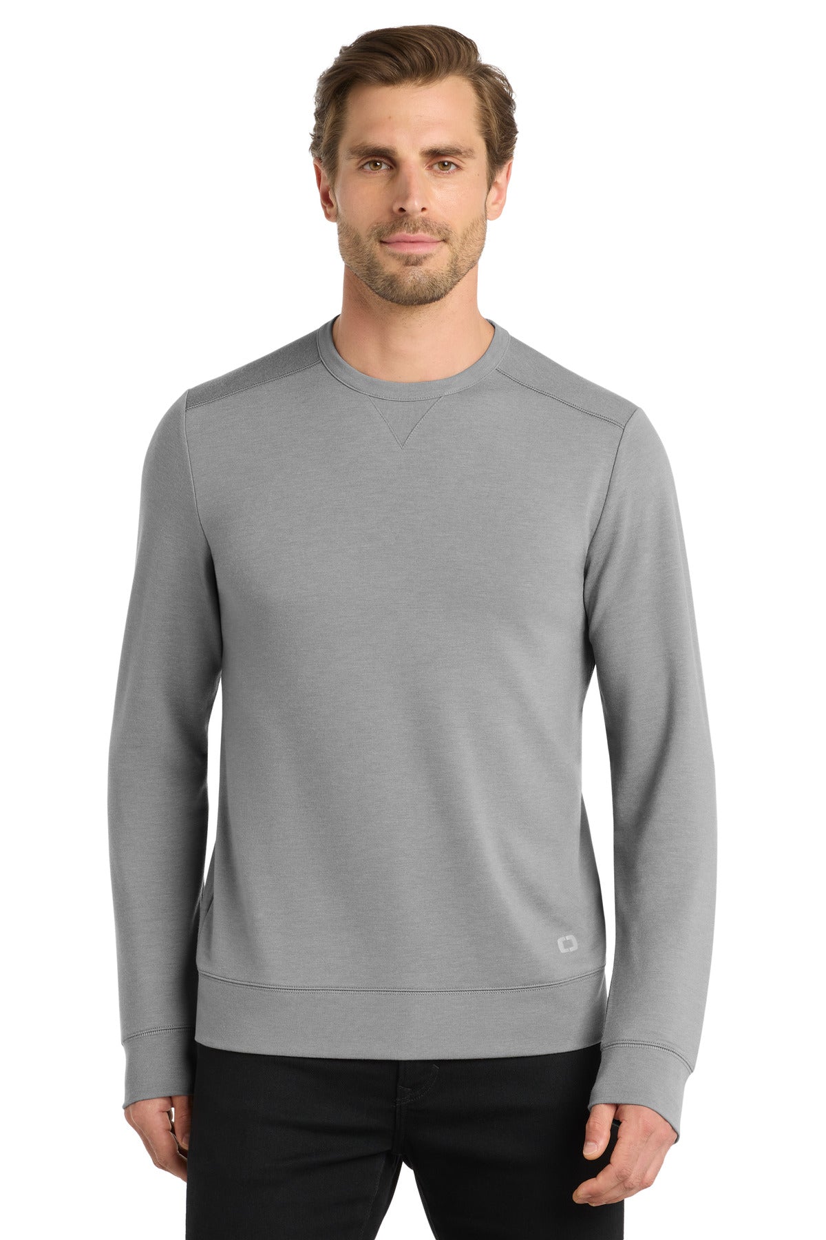 Custom logo OGIO® Luuma Flex Long Sleeve Crew OG825 in Petrol Grey Heather