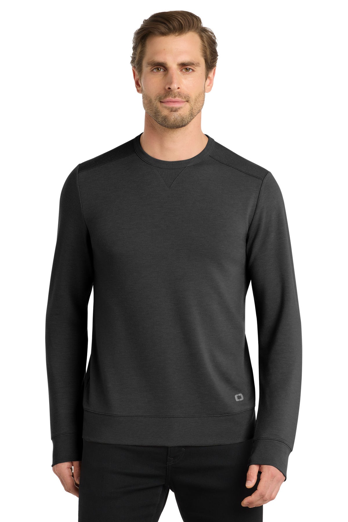 Custom logo OGIO® Luuma Flex Long Sleeve Crew OG825 in Tarmac Grey Heather