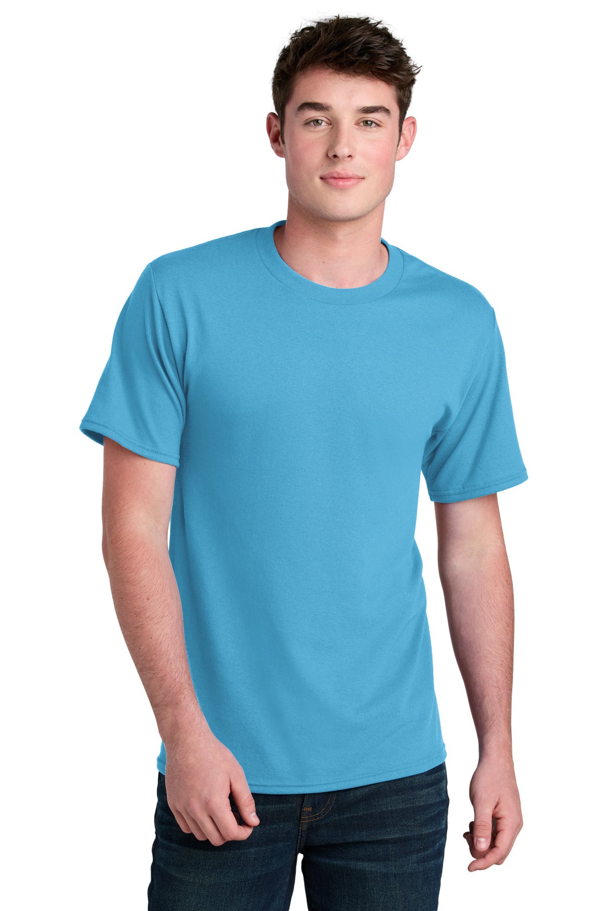 Custom logo Port & Co® Core Blend Recycled Tee PC01 in Aquatic Blue