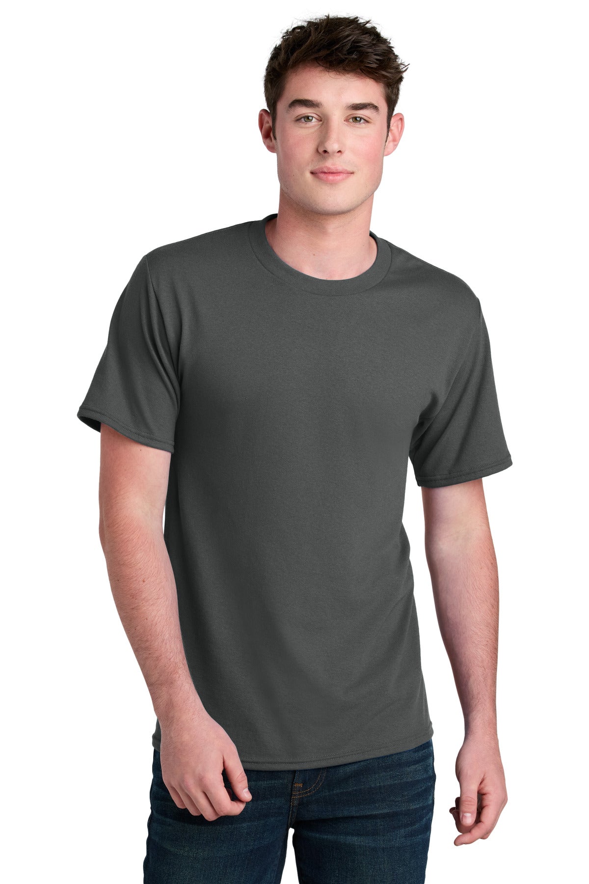 Custom logo Port & Co® Core Blend Recycled Tee PC01 in Charcoal
