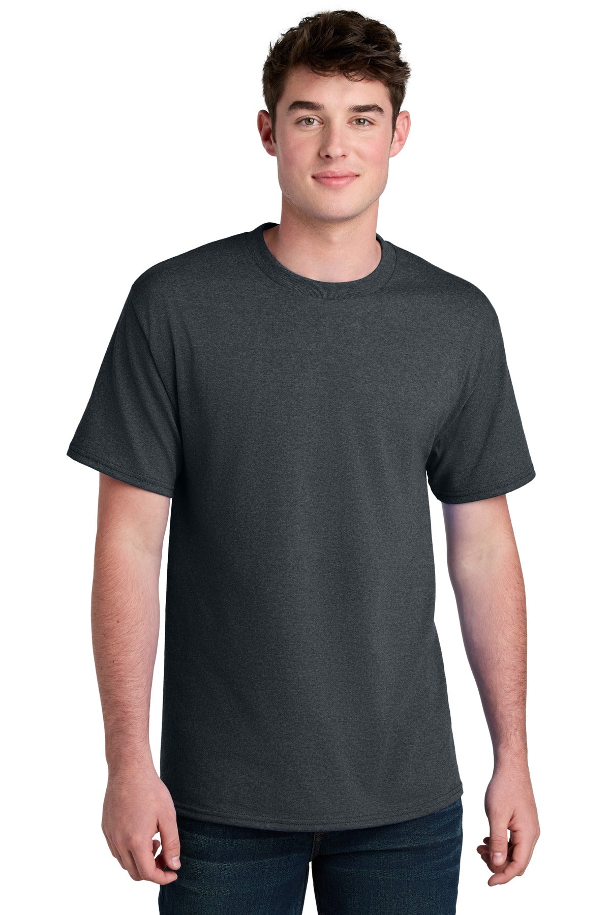 Custom logo Port & Co® Core Blend Recycled Tee PC01 in Dark Heather Grey