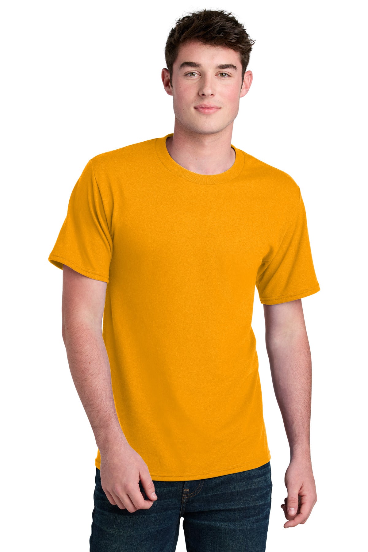 Custom logo Port & Co® Core Blend Recycled Tee PC01 in Gold