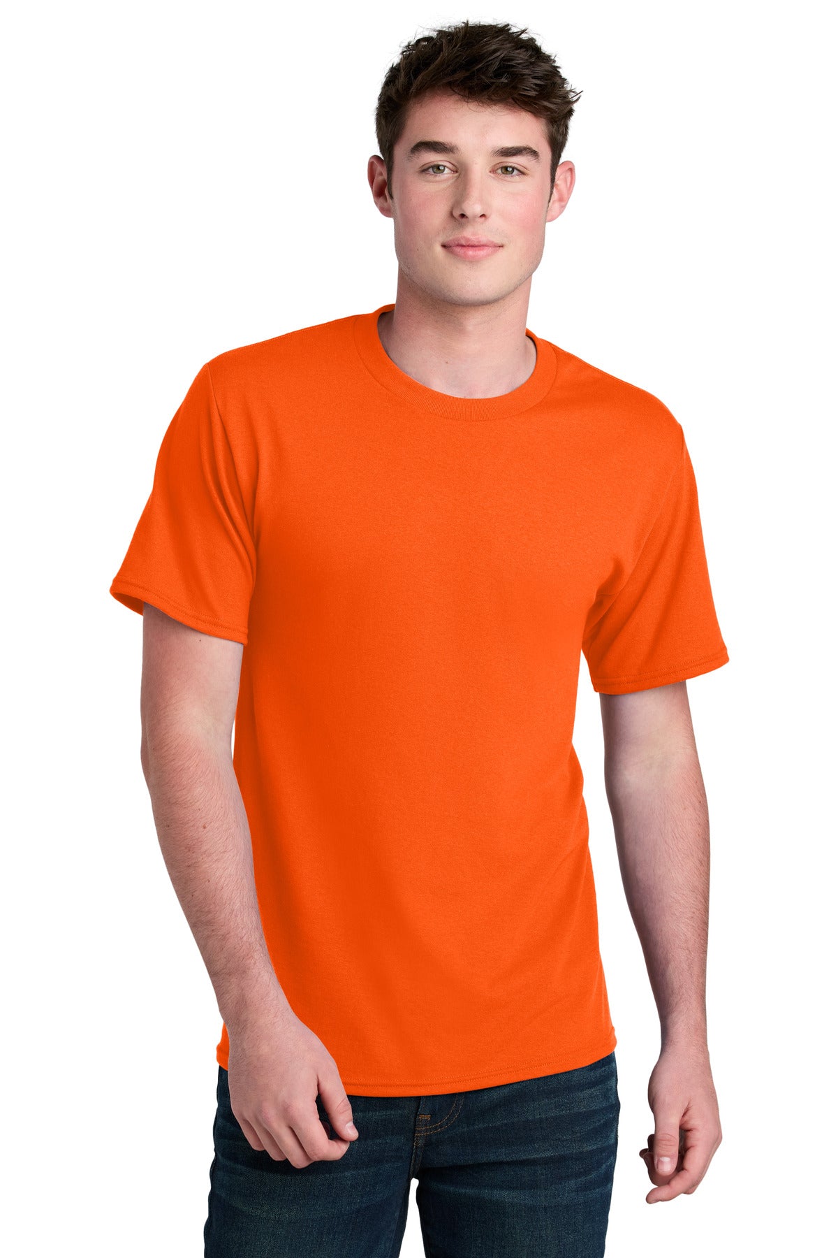 Custom logo Port & Co® Core Blend Recycled Tee PC01 in S. Orange