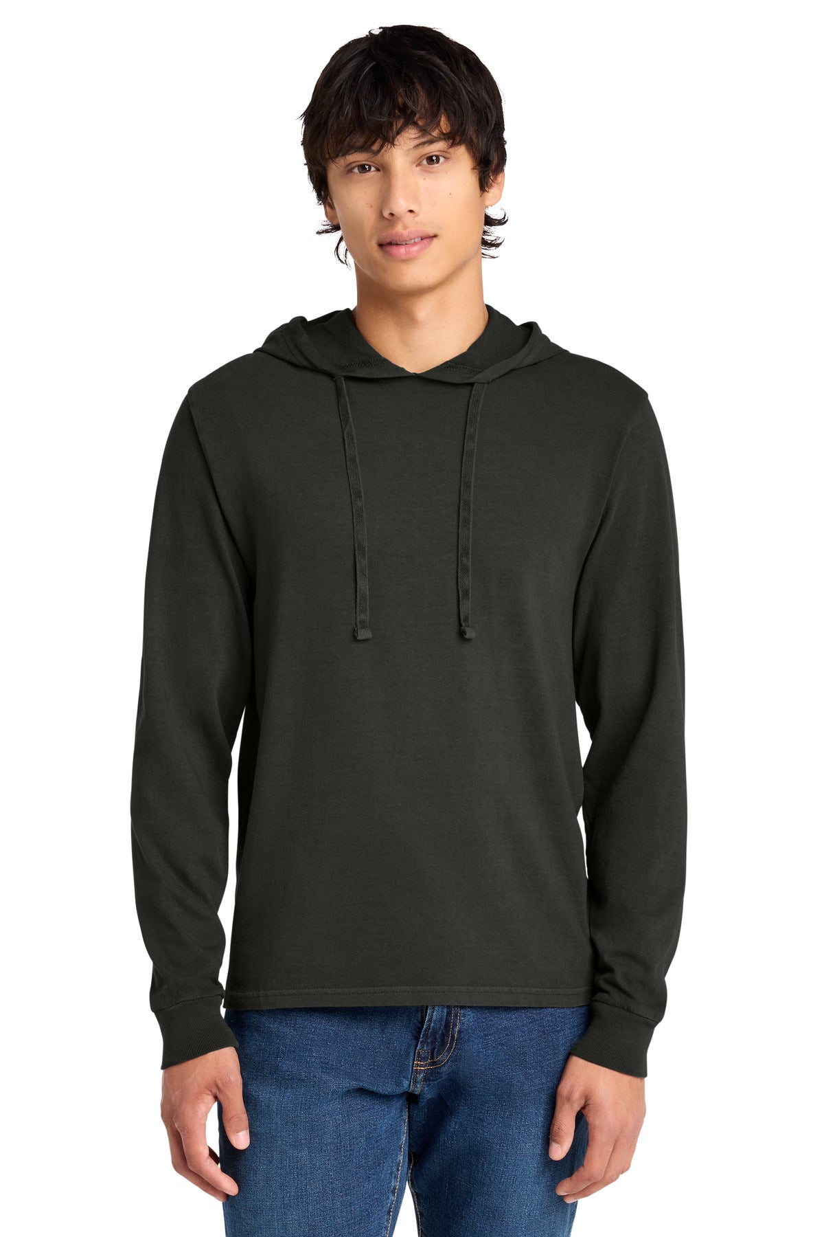Custom logo Port & Co® Beach Wash® Garment-Dyed Pullover Hooded Tee PC099H in Black