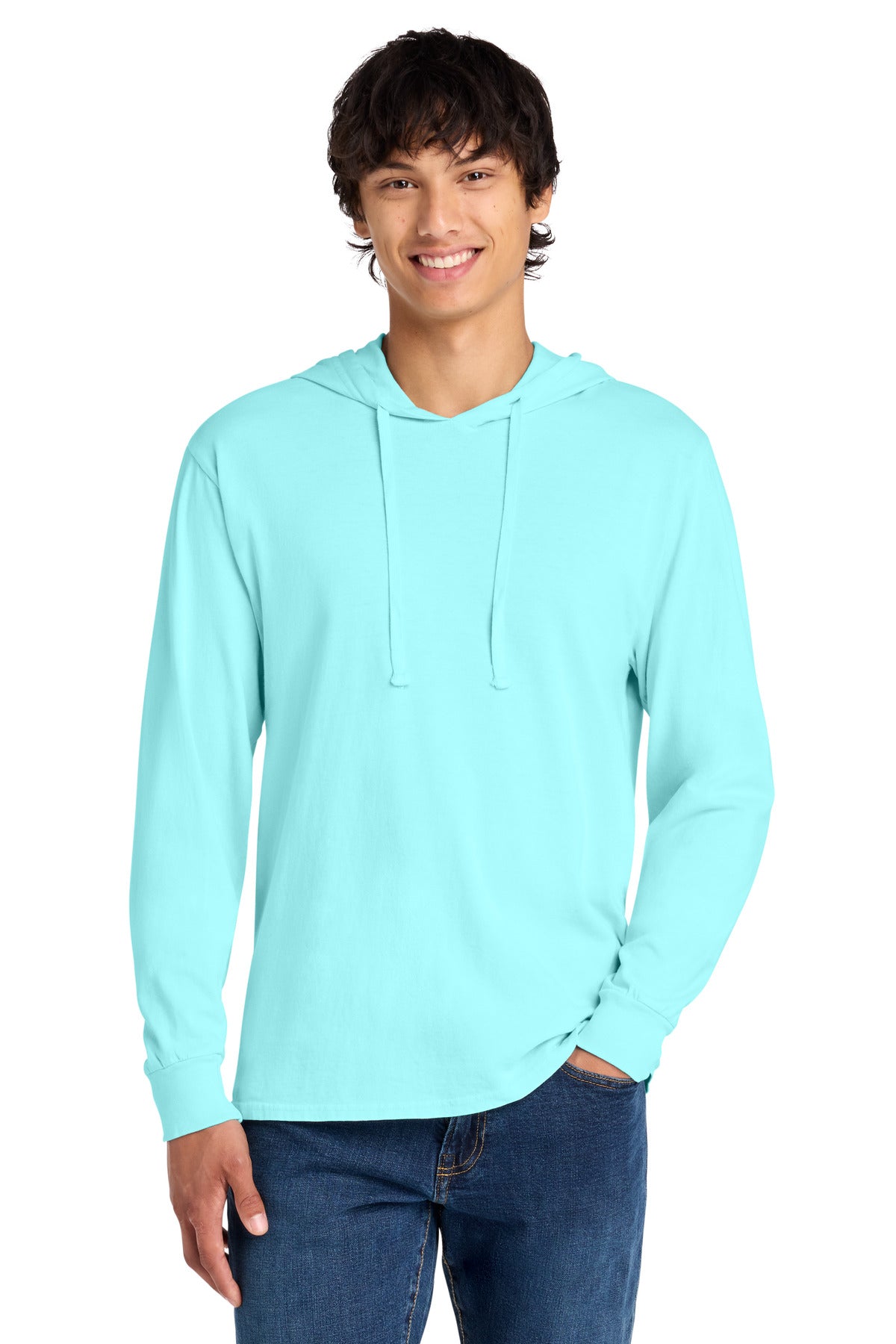 Custom logo Port & Co® Beach Wash® Garment-Dyed Pullover Hooded Tee PC099H in Glacier