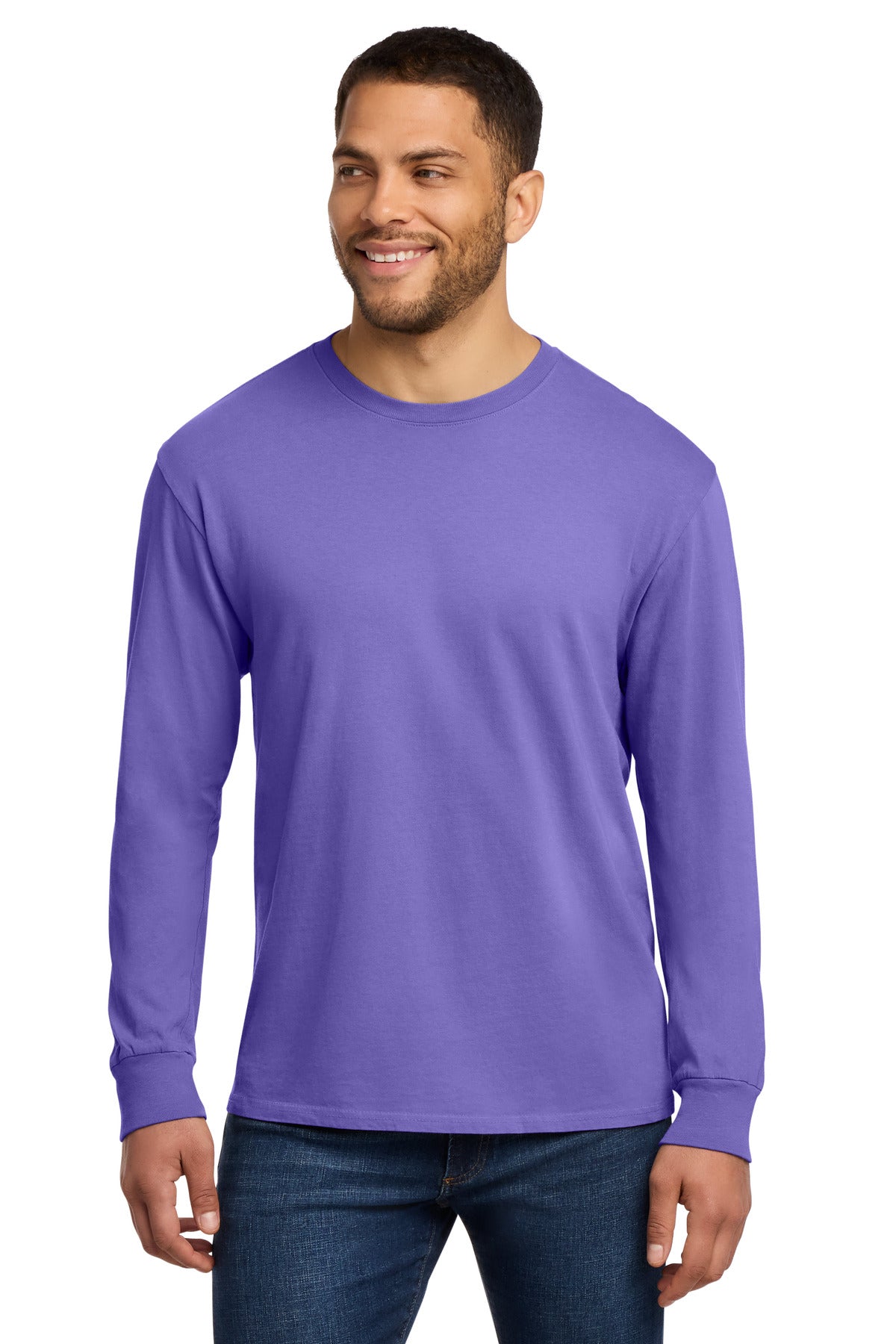 Custom logo Port & Co® Beach Wash® Garment-Dyed Long Sleeve Tee PC099LS in Amethyst