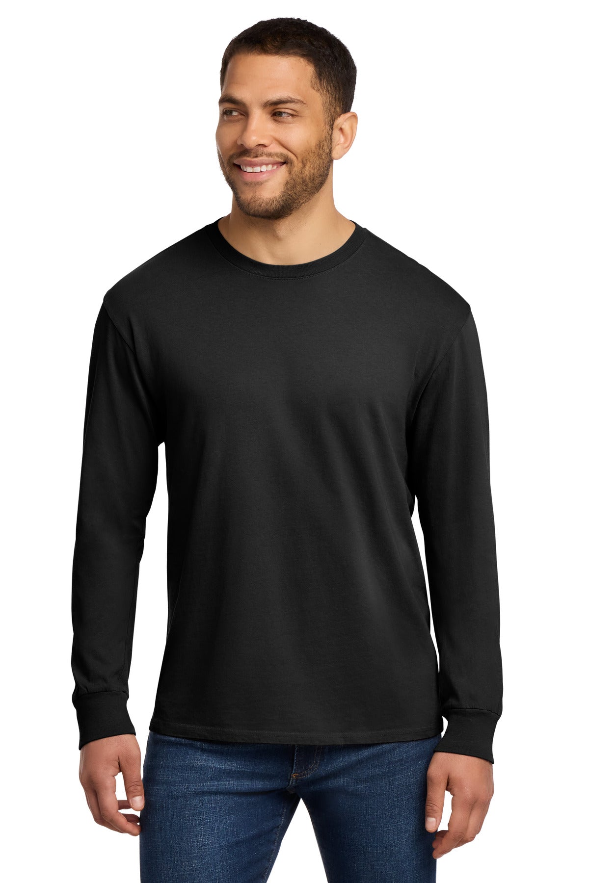 Custom logo Port & Co® Beach Wash® Garment-Dyed Long Sleeve Tee PC099LS in Black