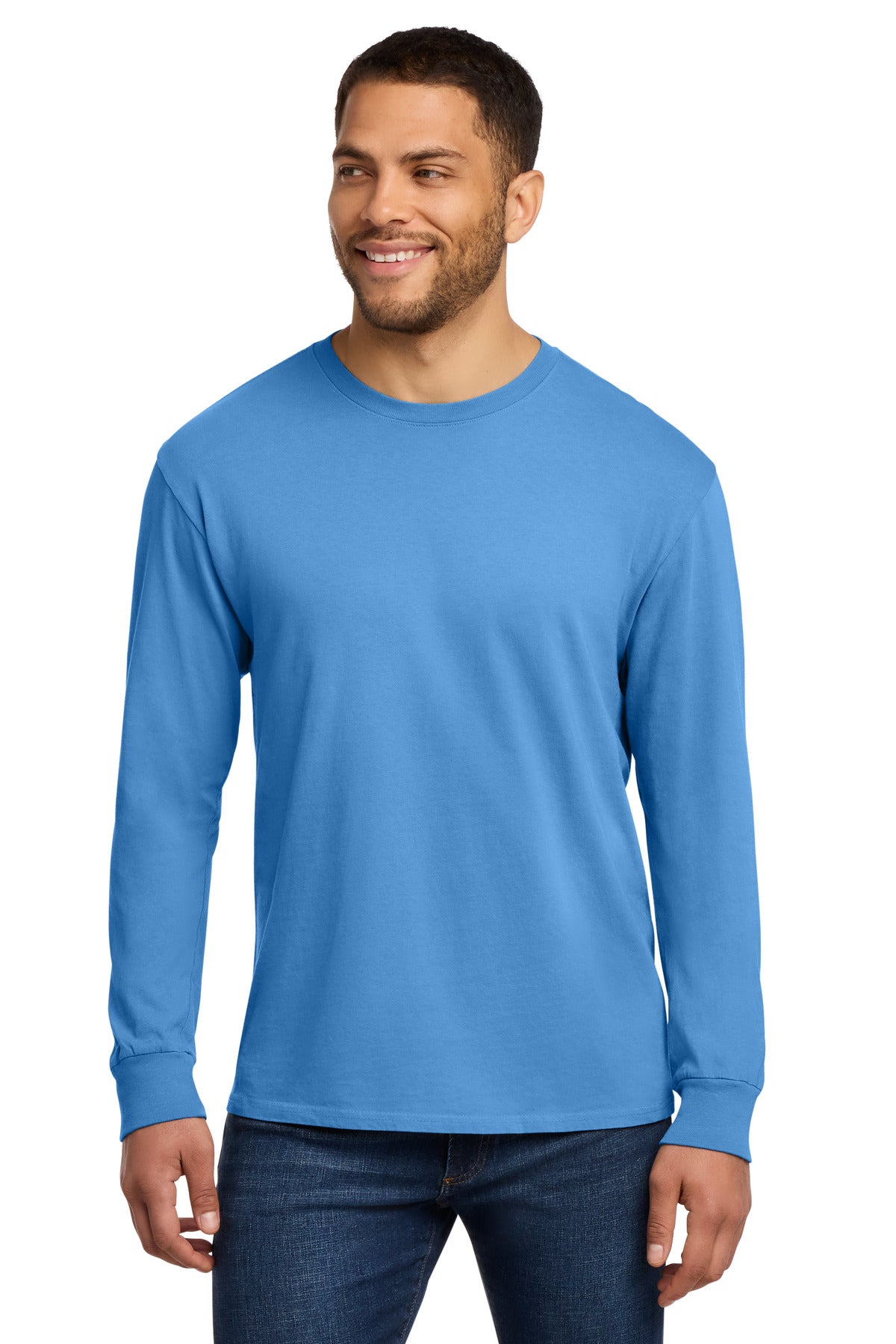 Custom logo Port & Co® Beach Wash® Garment-Dyed Long Sleeve Tee PC099LS in Blue Moon