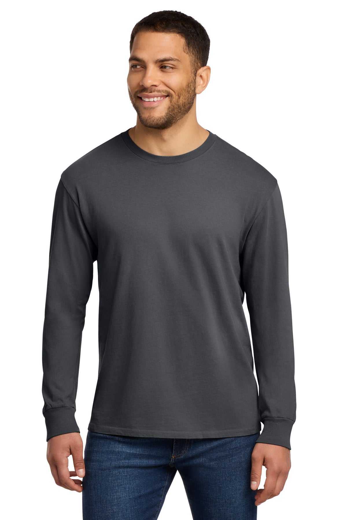 Custom logo Port & Co® Beach Wash® Garment-Dyed Long Sleeve Tee PC099LS in Coal