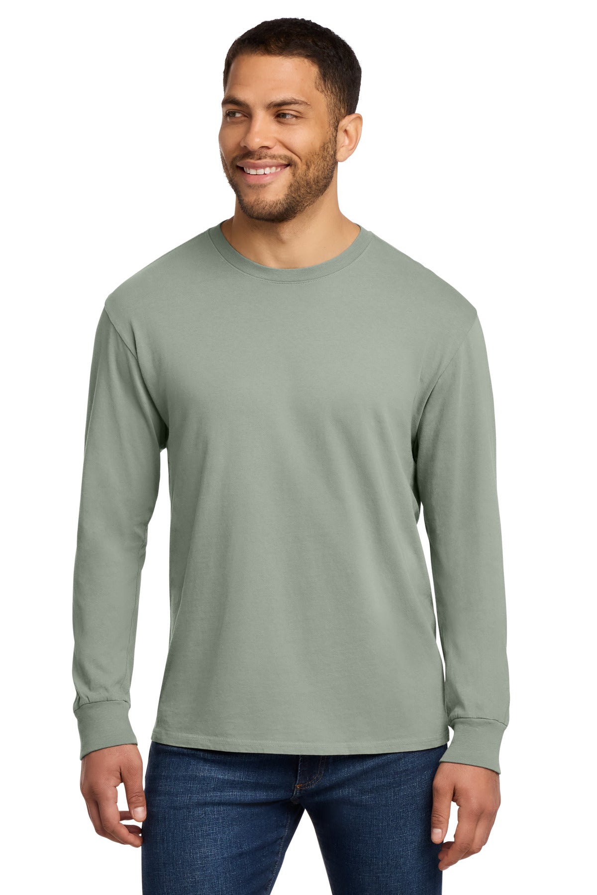 Custom logo Port & Co® Beach Wash® Garment-Dyed Long Sleeve Tee PC099LS in Dove Grey