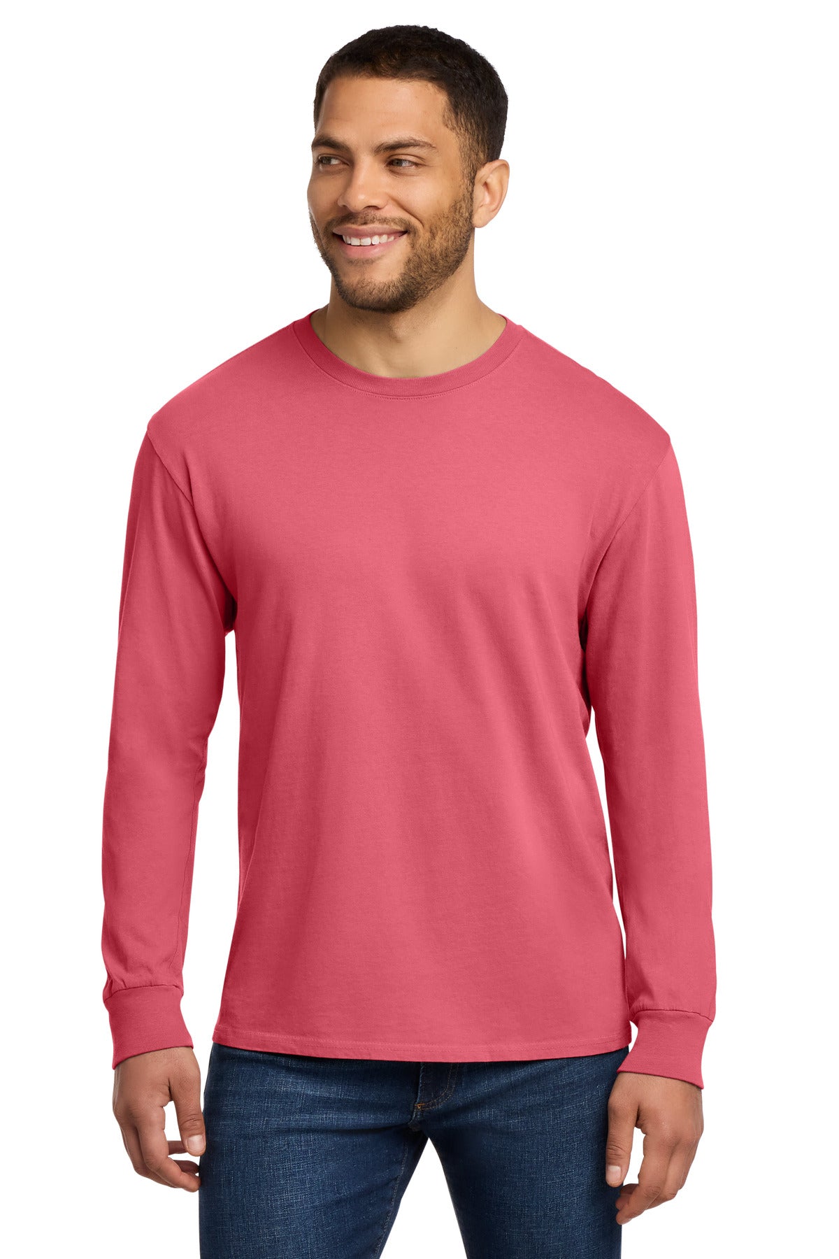 Custom logo Port & Co® Beach Wash® Garment-Dyed Long Sleeve Tee PC099LS in Fruit Punch