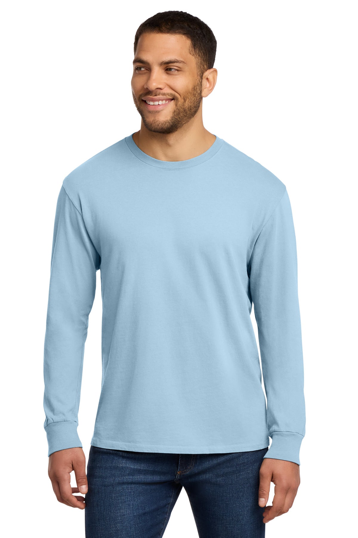 Custom logo Port & Co® Beach Wash® Garment-Dyed Long Sleeve Tee PC099LS in Glacier