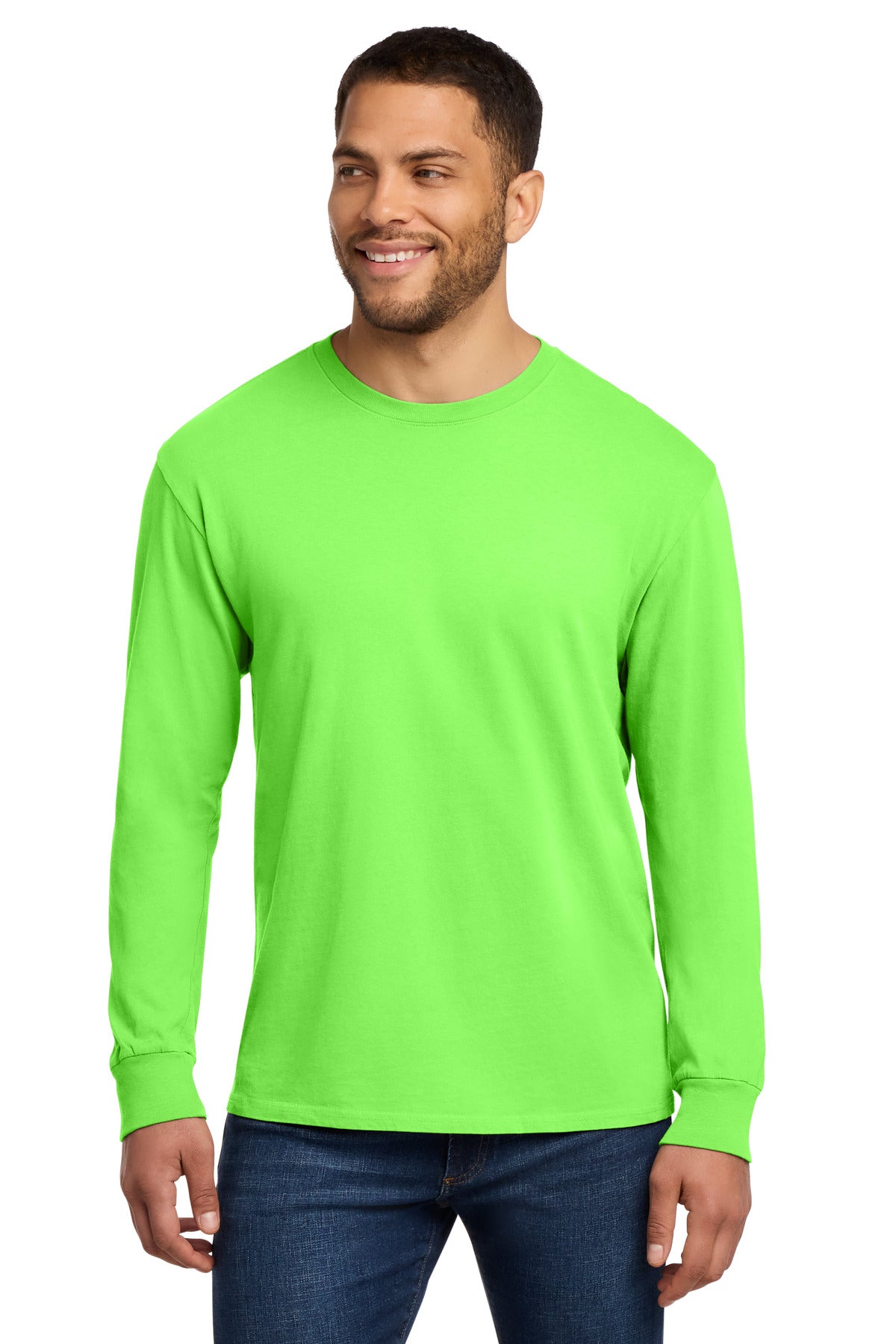 Custom logo Port & Co® Beach Wash® Garment-Dyed Long Sleeve Tee PC099LS in Neon Green