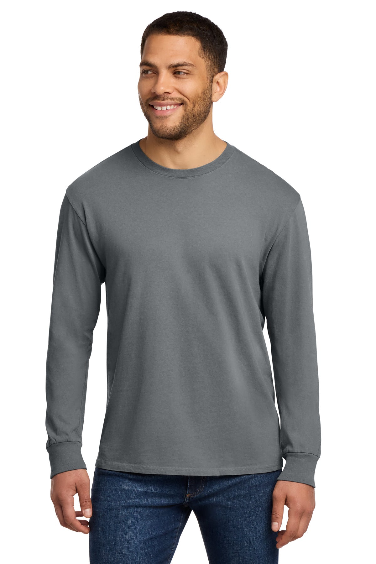 Custom logo Port & Co® Beach Wash® Garment-Dyed Long Sleeve Tee PC099LS in Pewter