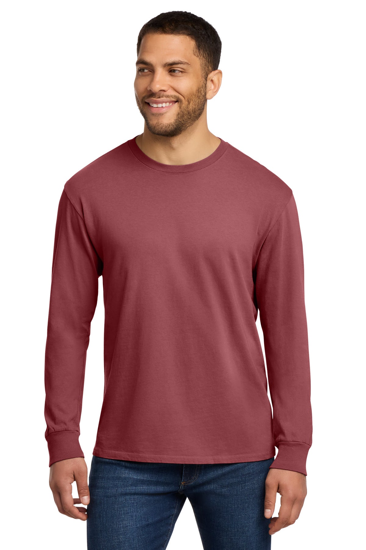 Custom logo Port & Co® Beach Wash® Garment-Dyed Long Sleeve Tee PC099LS in Red Rock