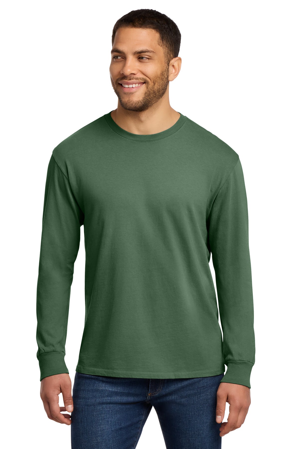 Custom logo Port & Co® Beach Wash® Garment-Dyed Long Sleeve Tee PC099LS in Safari
