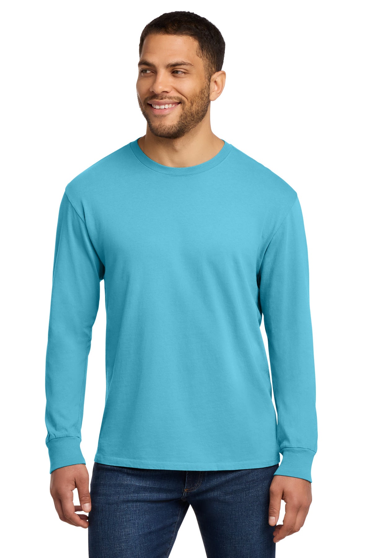 Custom logo Port & Co® Beach Wash® Garment-Dyed Long Sleeve Tee PC099LS in Tidal Wave