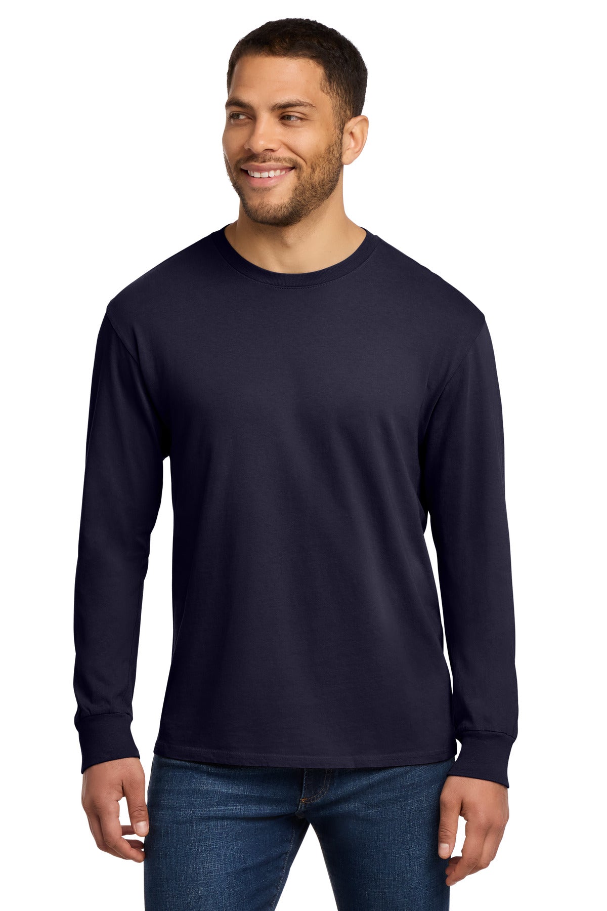 Custom logo Port & Co® Beach Wash® Garment-Dyed Long Sleeve Tee PC099LS in True Navy