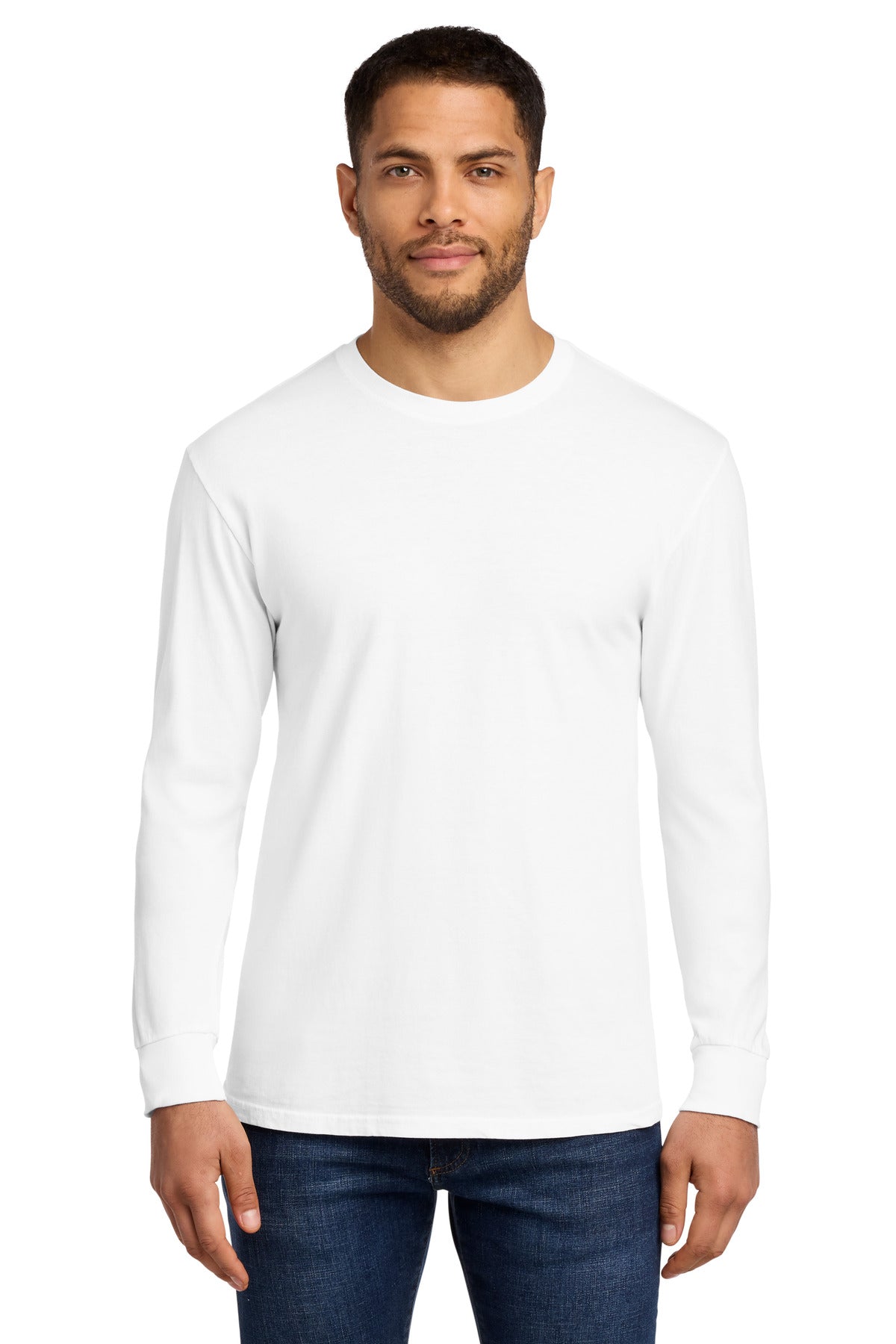 Custom logo Port & Co® Beach Wash® Garment-Dyed Long Sleeve Tee PC099LS in White