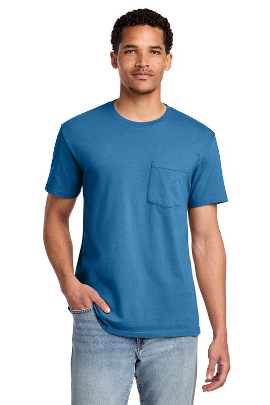 Custom logo Port & Co® Beach Wash® Garment-Dyed Pocket Tee.  PC099P in Blue Moon