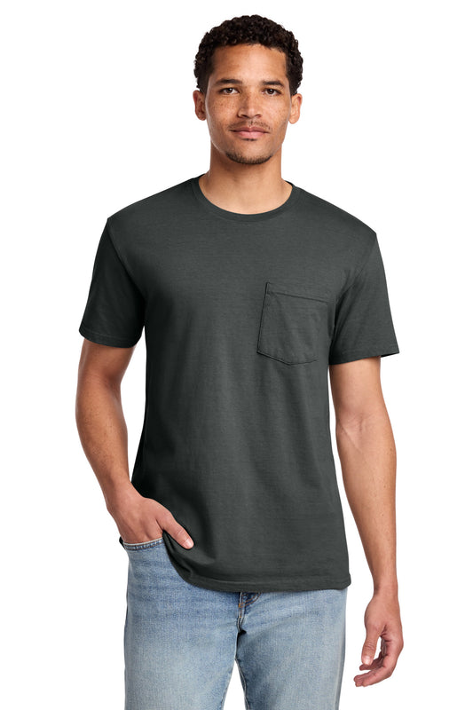 Custom logo Port & Co® Beach Wash® Garment-Dyed Pocket Tee.  PC099P in Coal